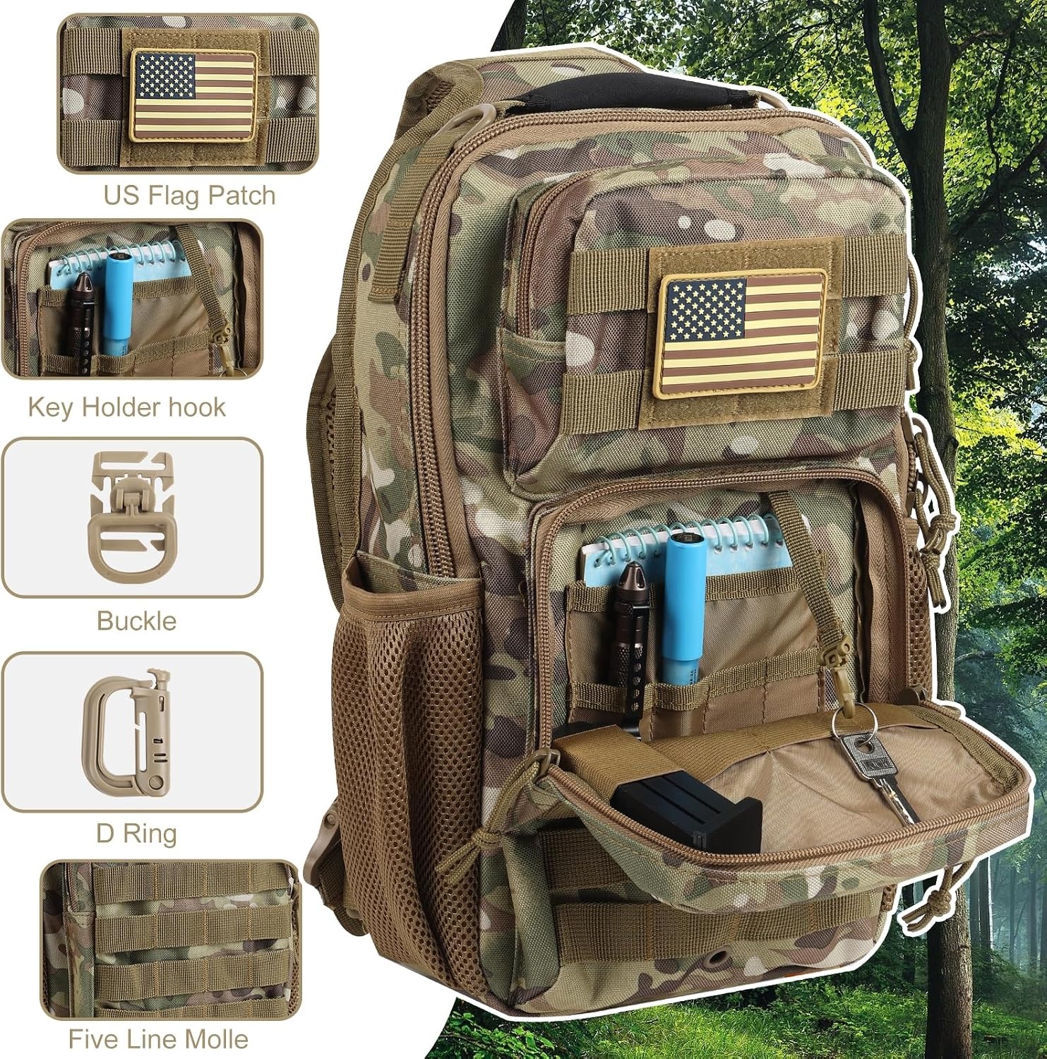 image:imageRover Sling Pack Tactical Shoulder Sling Bag Backpack with Bottle Holder Crossbody Chest Bag BlackCamouflage