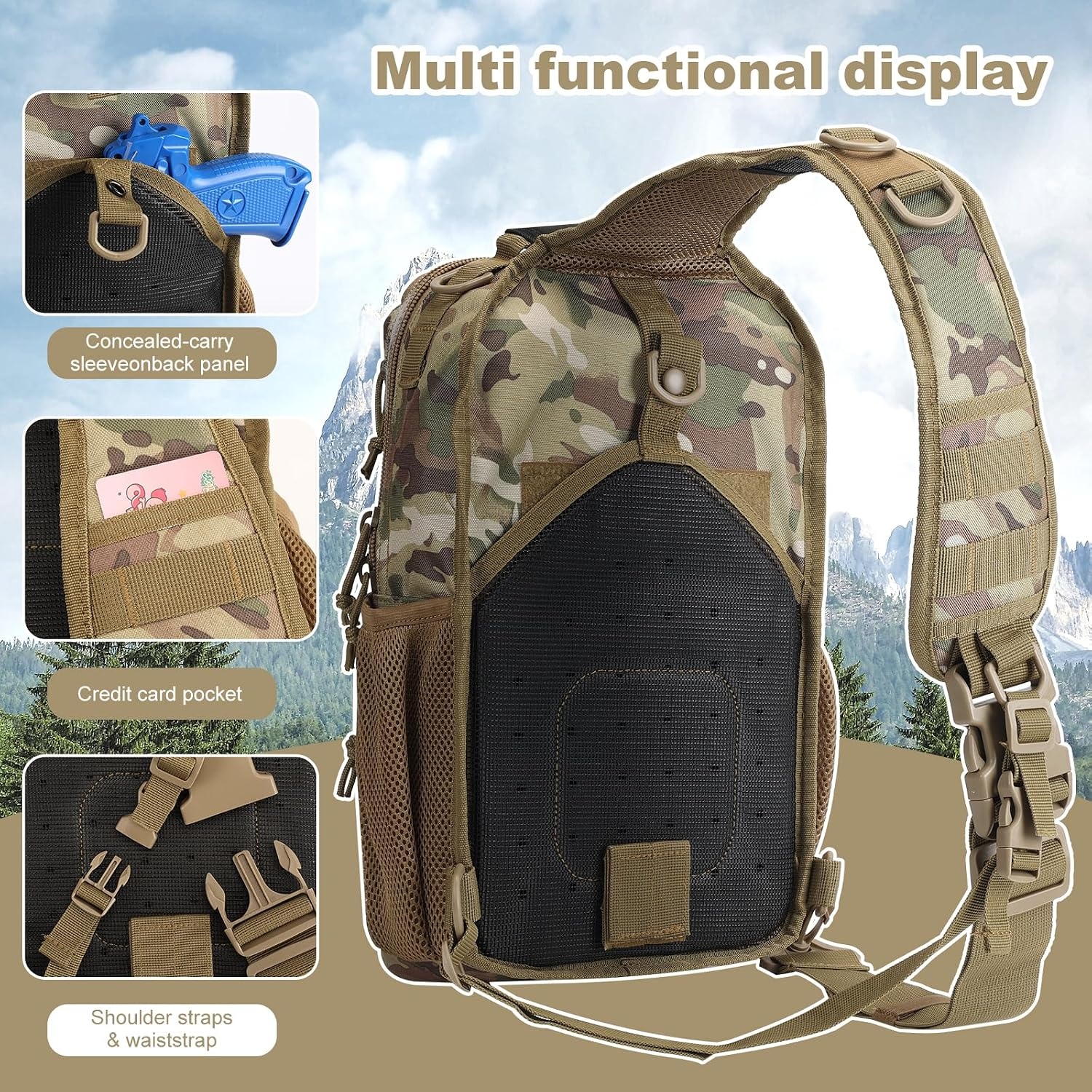 image:imageRover Sling Pack Tactical Shoulder Sling Bag Backpack with Bottle Holder Crossbody Chest Bag BlackCamouflage