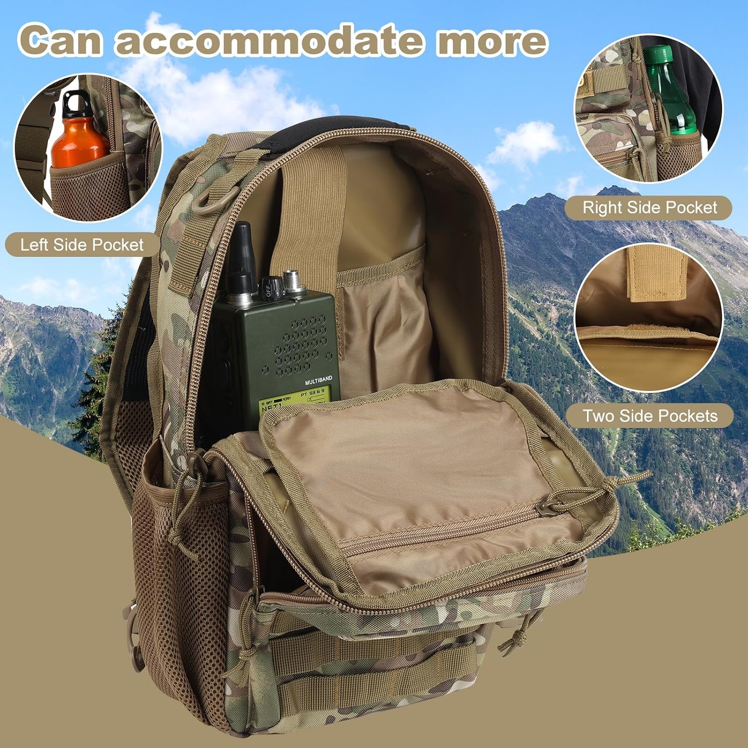 image:imageRover Sling Pack Tactical Shoulder Sling Bag Backpack with Bottle Holder Crossbody Chest Bag BlackCamouflage