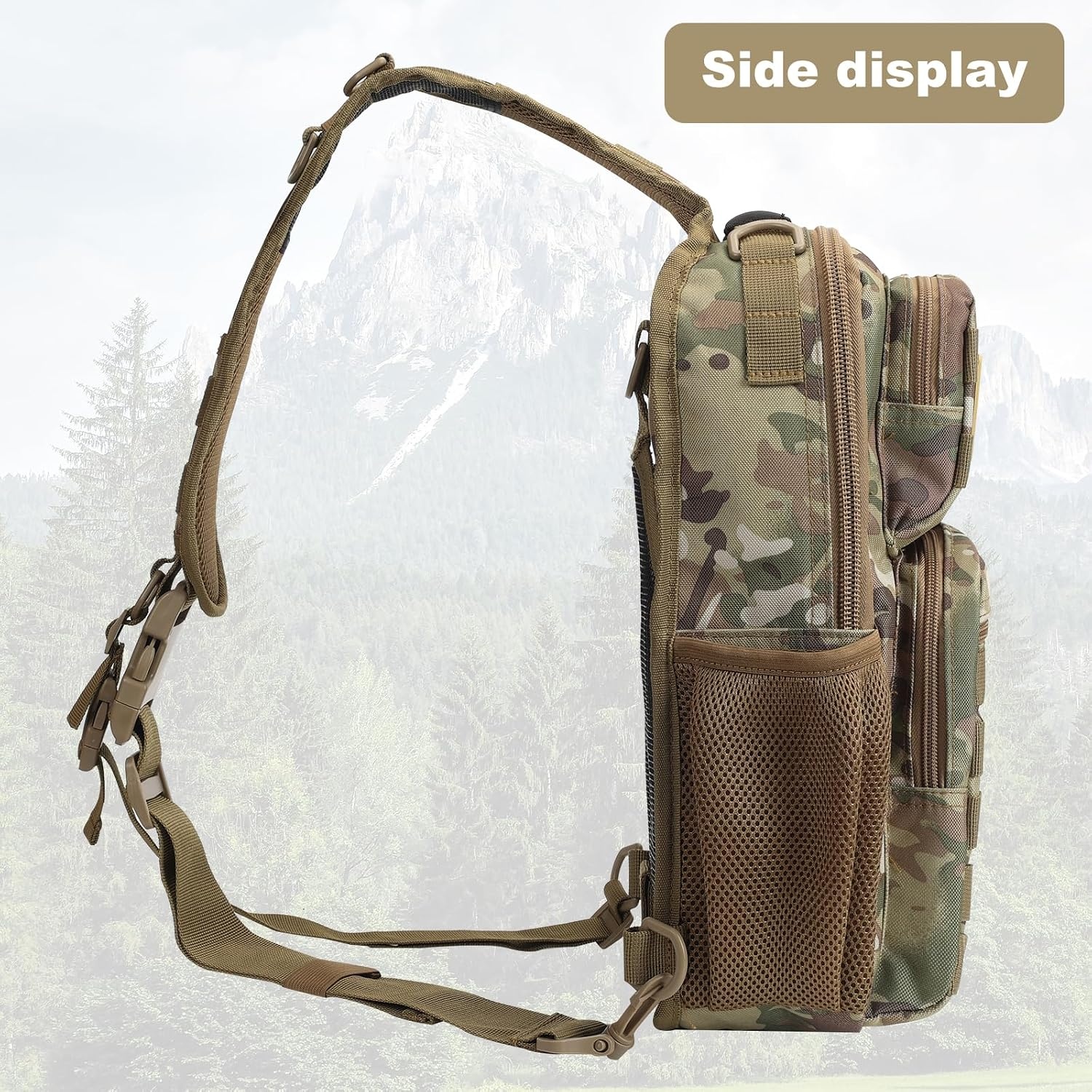 image:imageRover Sling Pack Tactical Shoulder Sling Bag Backpack with Bottle Holder Crossbody Chest Bag BlackCamouflage