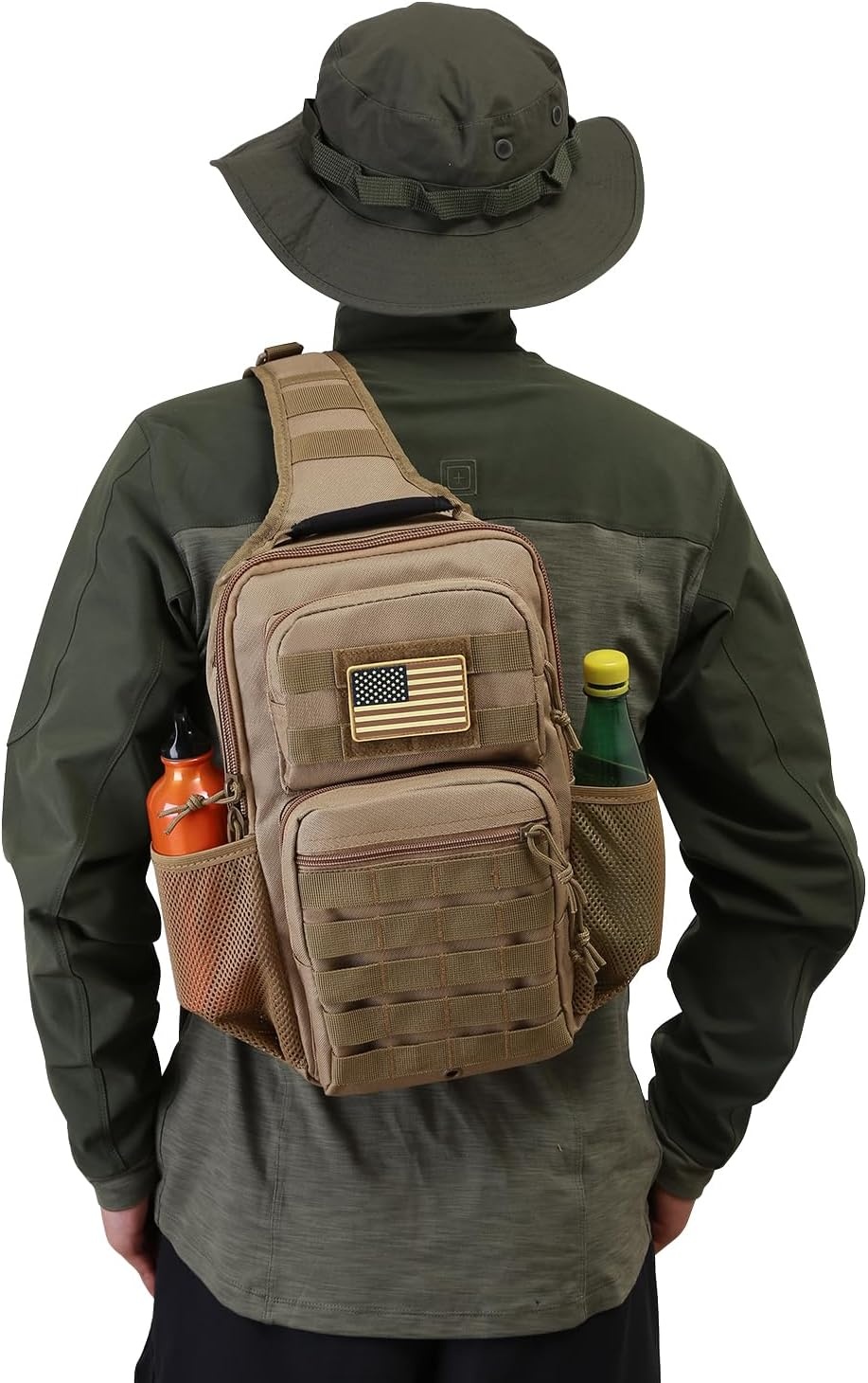 image:imageRover Sling Pack Tactical Shoulder Sling Bag Backpack with Bottle Holder Crossbody Chest Bag BlackCoyote