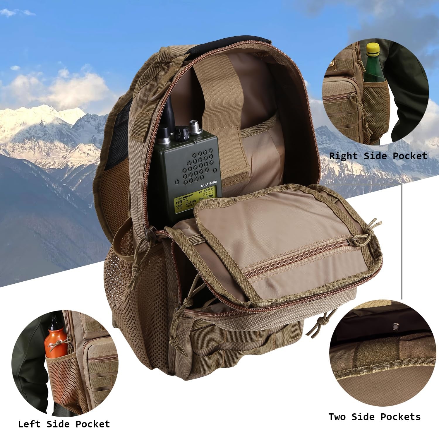 image:imageRover Sling Pack Tactical Shoulder Sling Bag Backpack with Bottle Holder Crossbody Chest Bag BlackCoyote