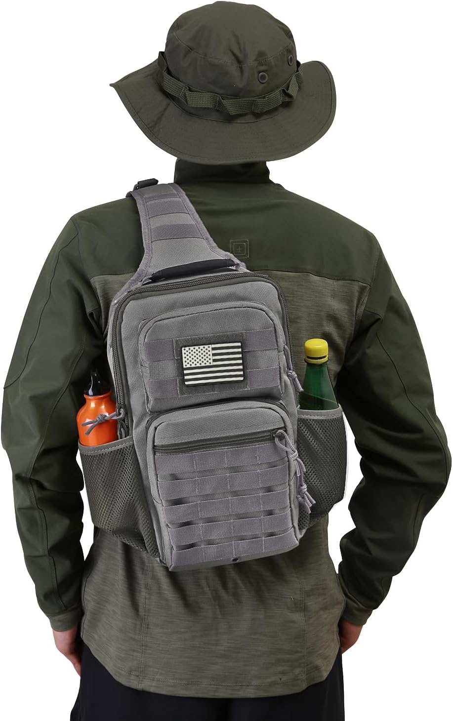 image:imageRover Sling Pack Tactical Shoulder Sling Bag Backpack with Bottle Holder Crossbody Chest Bag BlackGrey