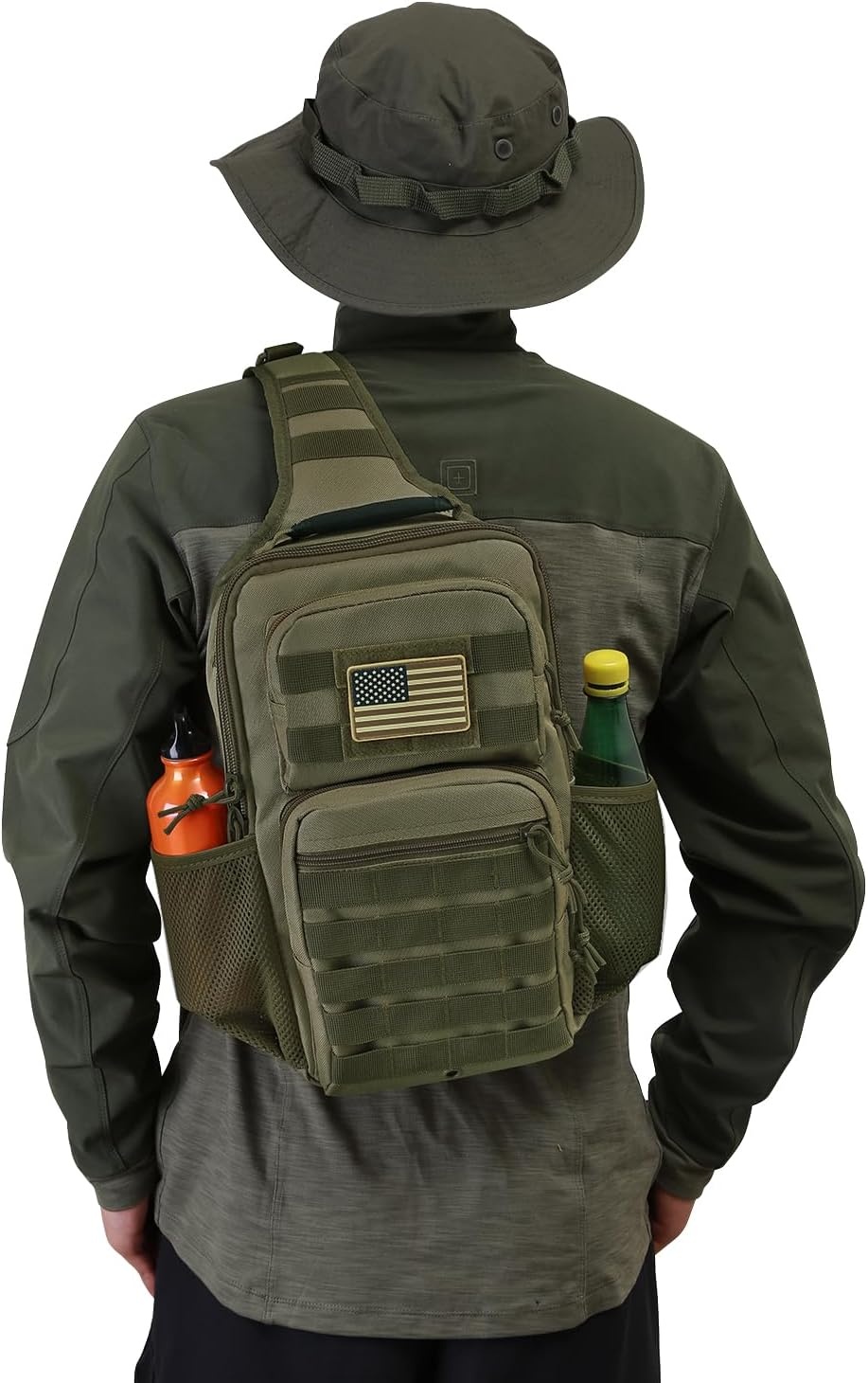 image:imageRover Sling Pack Tactical Shoulder Sling Bag Backpack with Bottle Holder Crossbody Chest Bag BlackOlive
