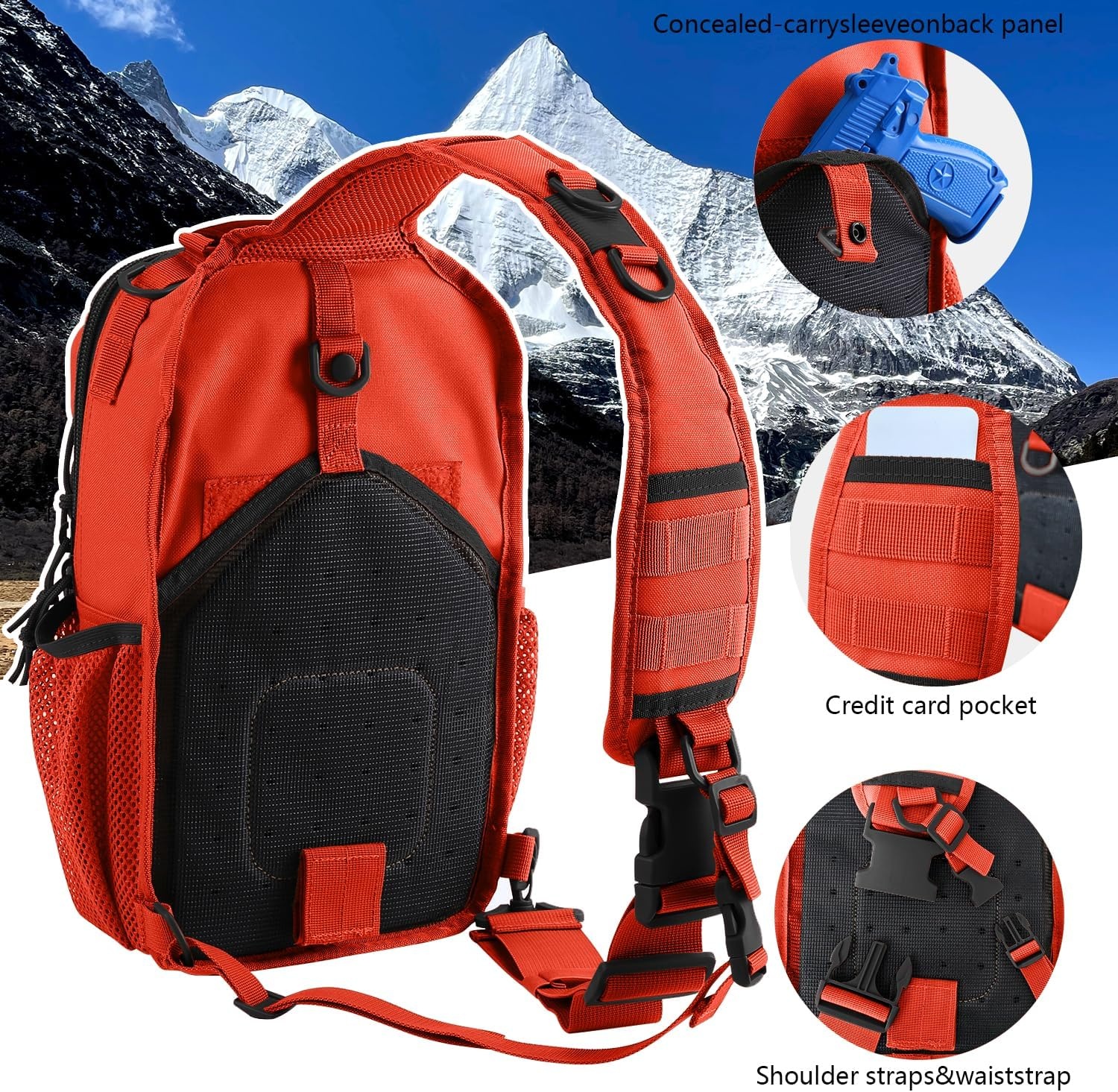 image:imageRover Sling Pack Tactical Shoulder Sling Bag Backpack with Bottle Holder Crossbody Chest Bag BlackOrange