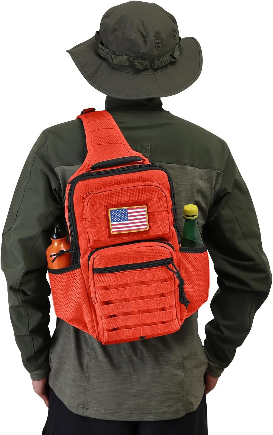 image:imageRover Sling Pack Tactical Shoulder Sling Bag Backpack with Bottle Holder Crossbody Chest Bag BlackOrange