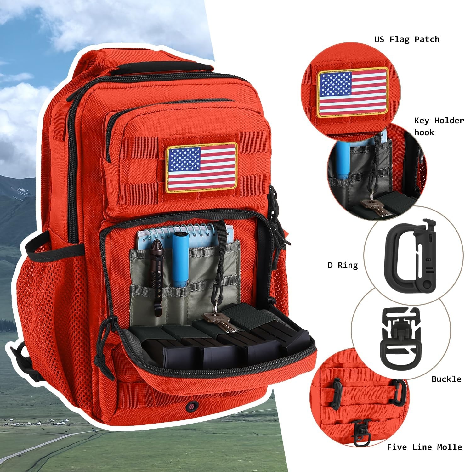 image:imageRover Sling Pack Tactical Shoulder Sling Bag Backpack with Bottle Holder Crossbody Chest Bag BlackOrange