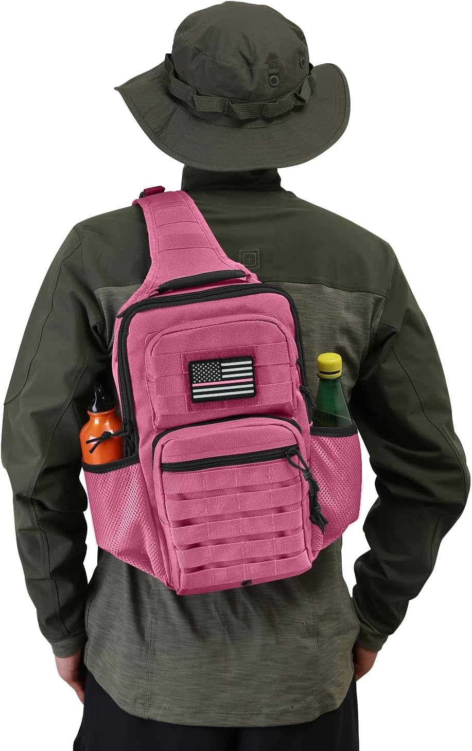 image:imageRover Sling Pack Tactical Shoulder Sling Bag Backpack with Bottle Holder Crossbody Chest Bag BlackPink