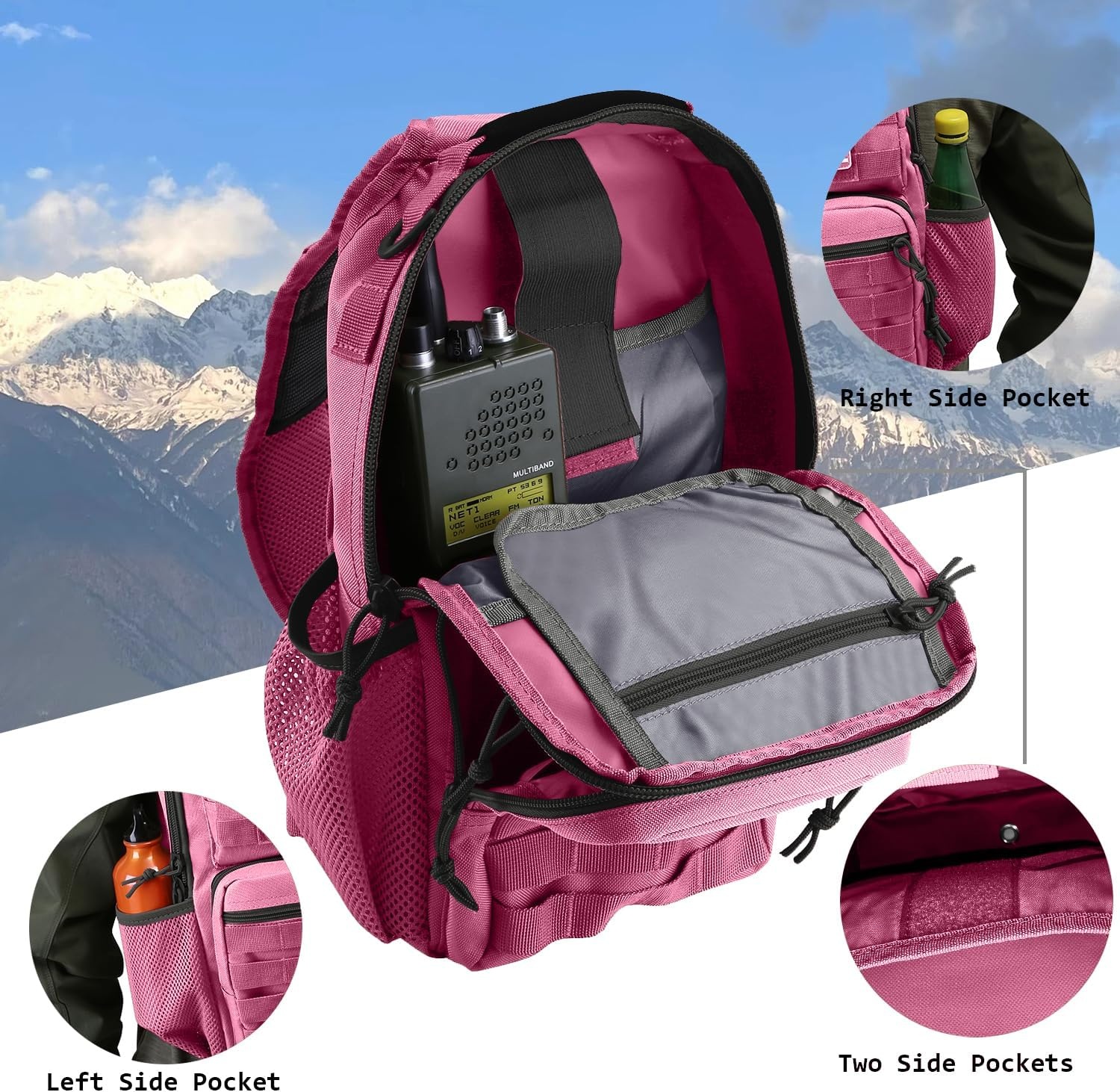 image:imageRover Sling Pack Tactical Shoulder Sling Bag Backpack with Bottle Holder Crossbody Chest Bag BlackPink