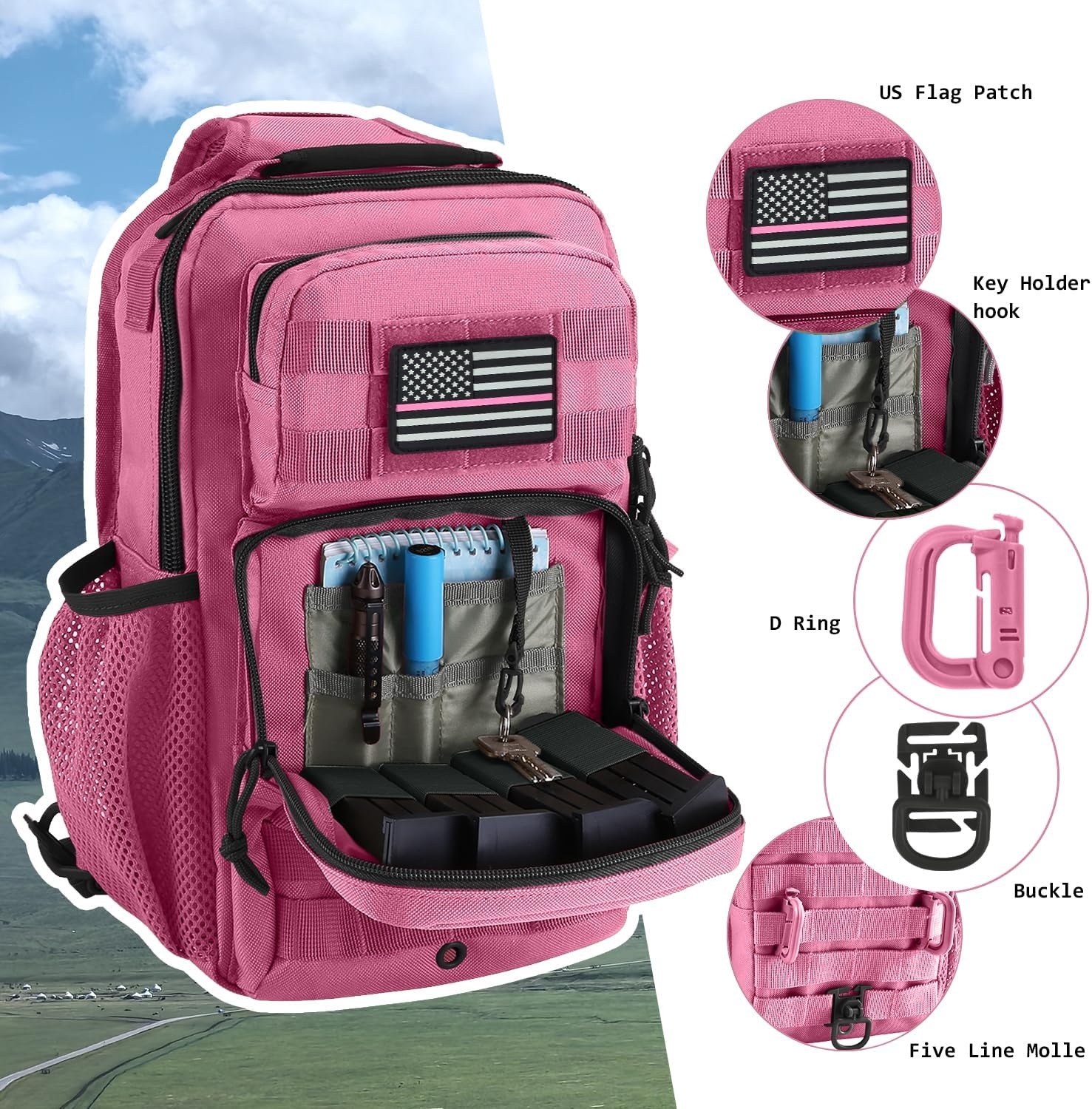 image:imageRover Sling Pack Tactical Shoulder Sling Bag Backpack with Bottle Holder Crossbody Chest Bag BlackPink