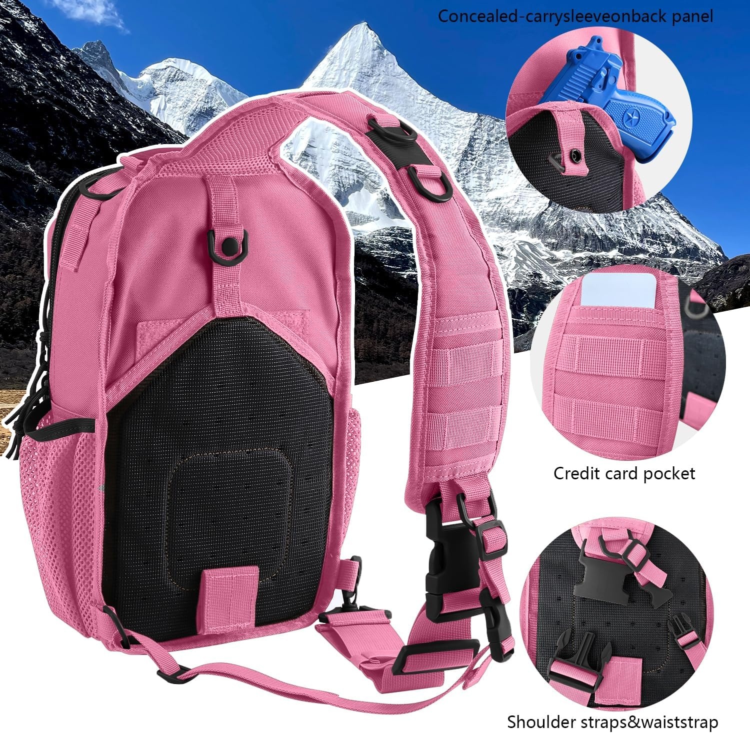 image:imageRover Sling Pack Tactical Shoulder Sling Bag Backpack with Bottle Holder Crossbody Chest Bag BlackPink