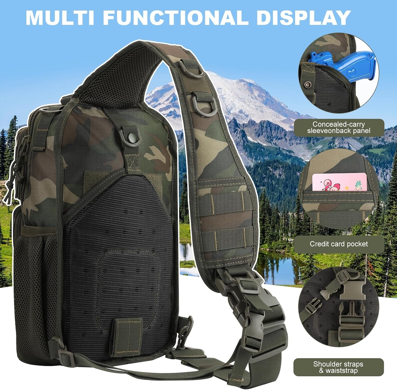 image:imageRover Sling Pack Tactical Shoulder Sling Bag Backpack with Bottle Holder Crossbody Chest Bag BlackWoodland
