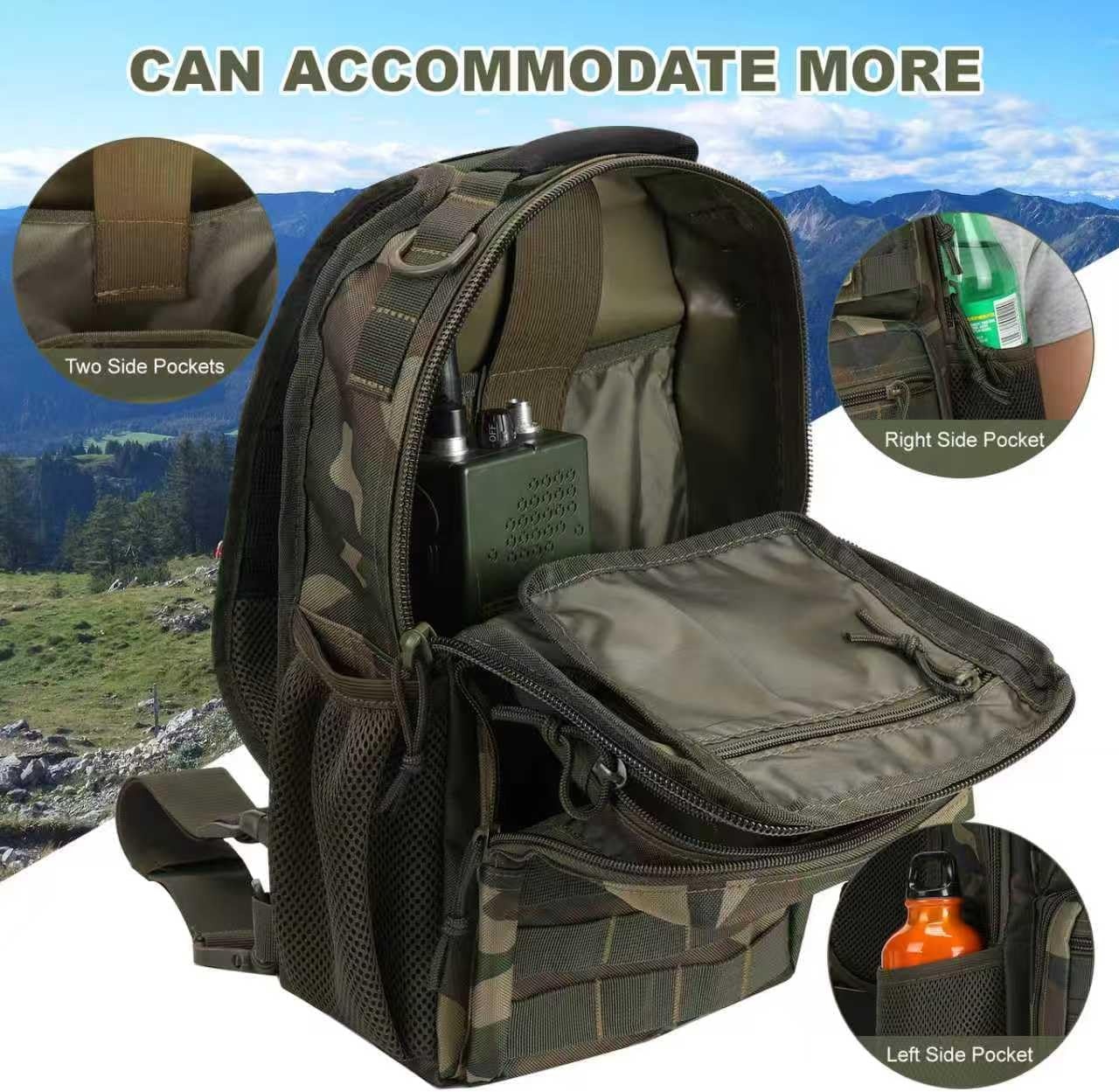image:imageRover Sling Pack Tactical Shoulder Sling Bag Backpack with Bottle Holder Crossbody Chest Bag BlackWoodland