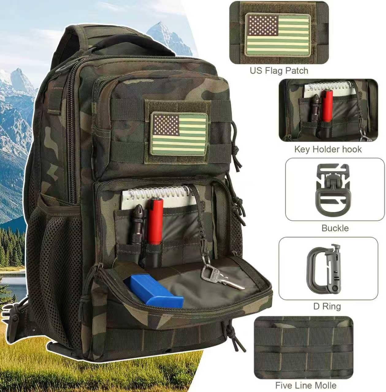 image:imageRover Sling Pack Tactical Shoulder Sling Bag Backpack with Bottle Holder Crossbody Chest Bag BlackWoodland