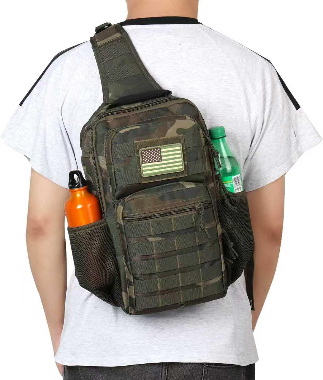 image:imageRover Sling Pack Tactical Shoulder Sling Bag Backpack with Bottle Holder Crossbody Chest Bag BlackWoodland