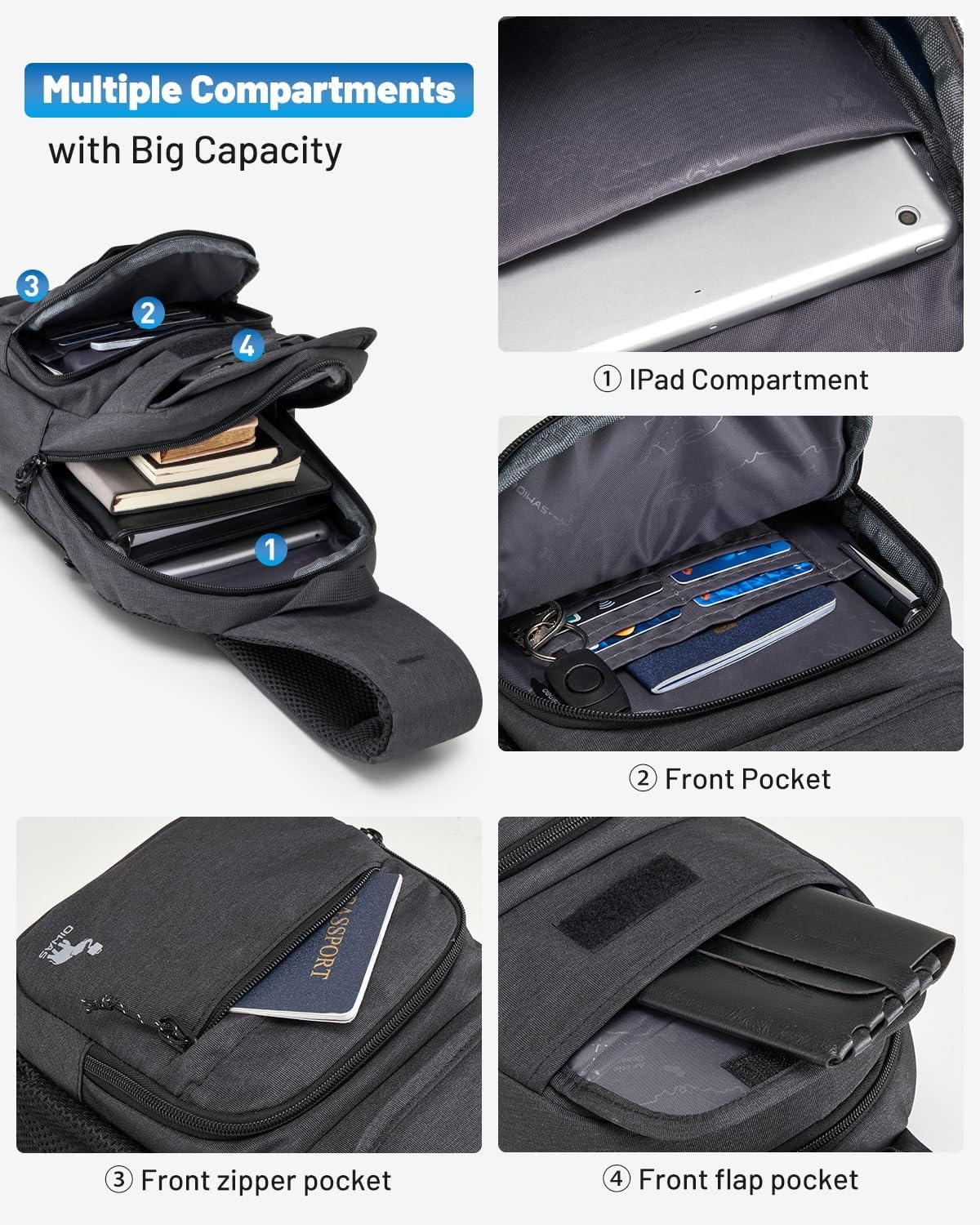 image:imageSling Bag Crossbody Backpack for Men One Strap Backpack Hiking Daypack Chest Bag for WomenBlack