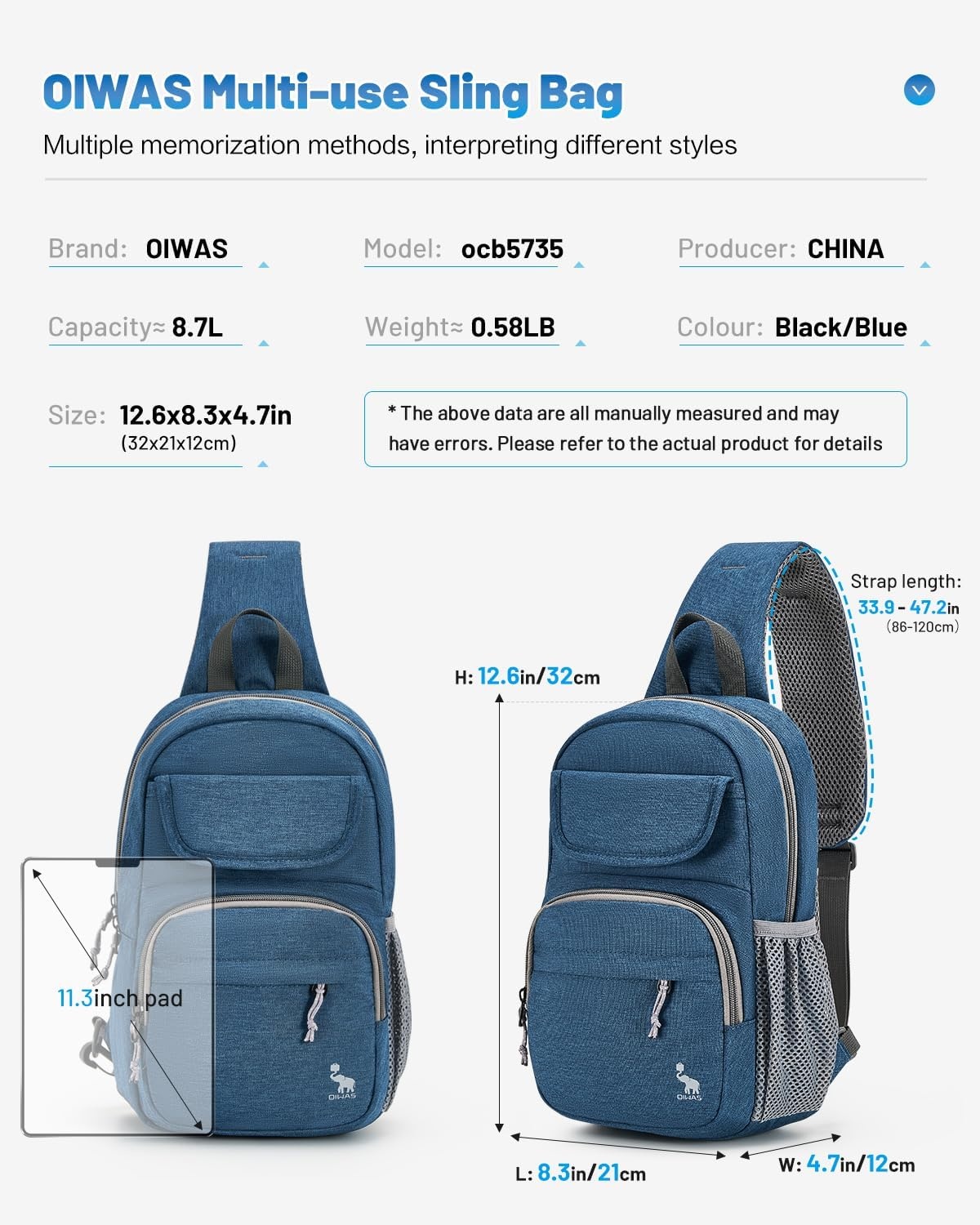 image:imageSling Bag Crossbody Backpack for Men One Strap Backpack Hiking Daypack Chest Bag for WomenBlue