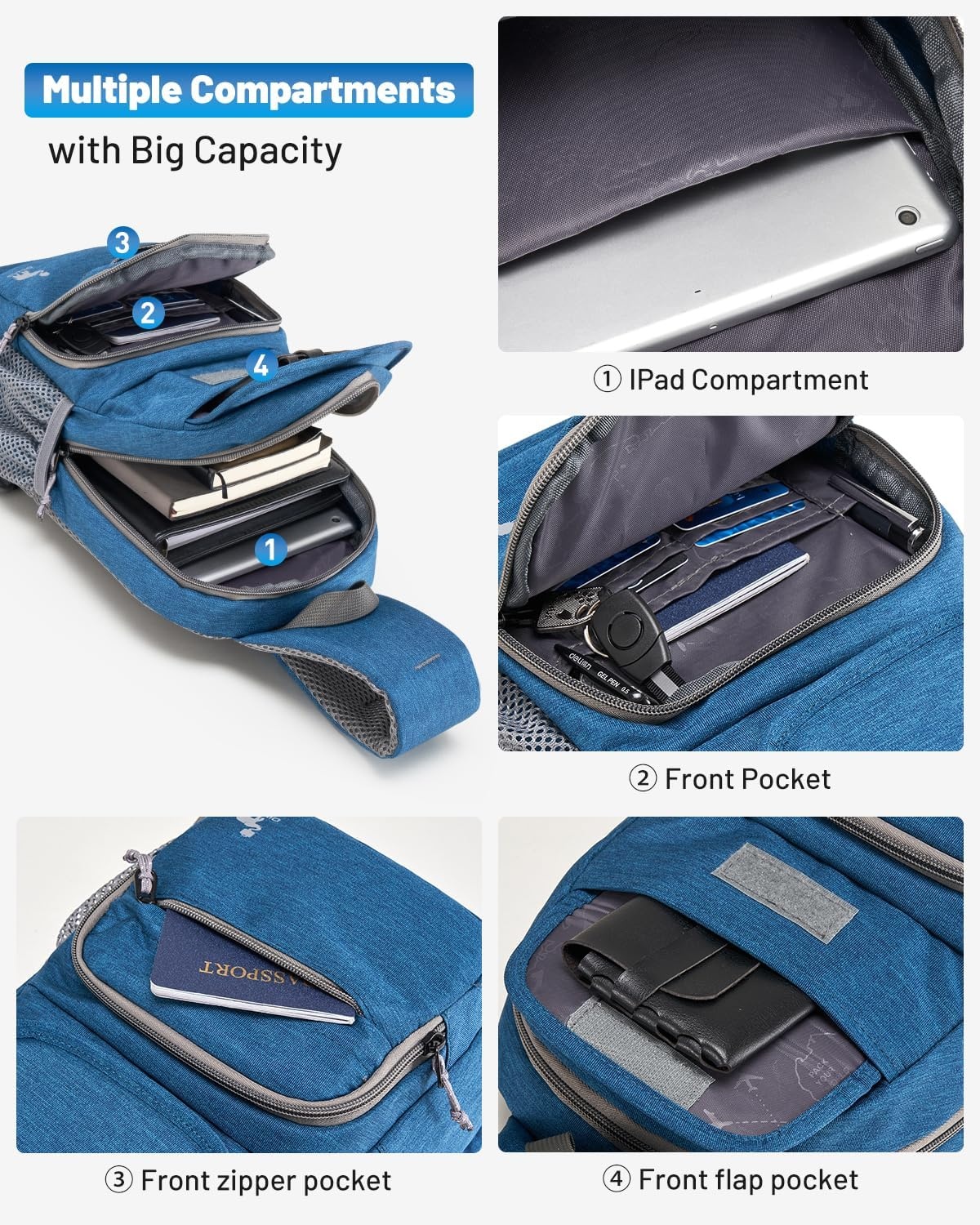 image:imageSling Bag Crossbody Backpack for Men One Strap Backpack Hiking Daypack Chest Bag for WomenBlue