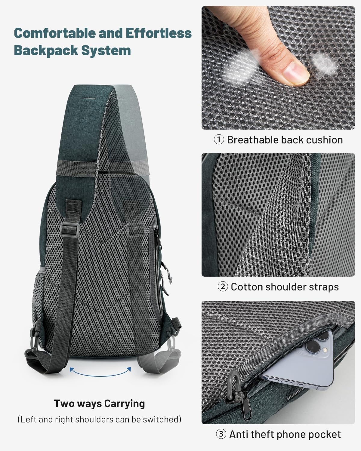 image:imageSling Bag Crossbody Backpack for Men One Strap Backpack Hiking Daypack Chest Bag for WomenGray