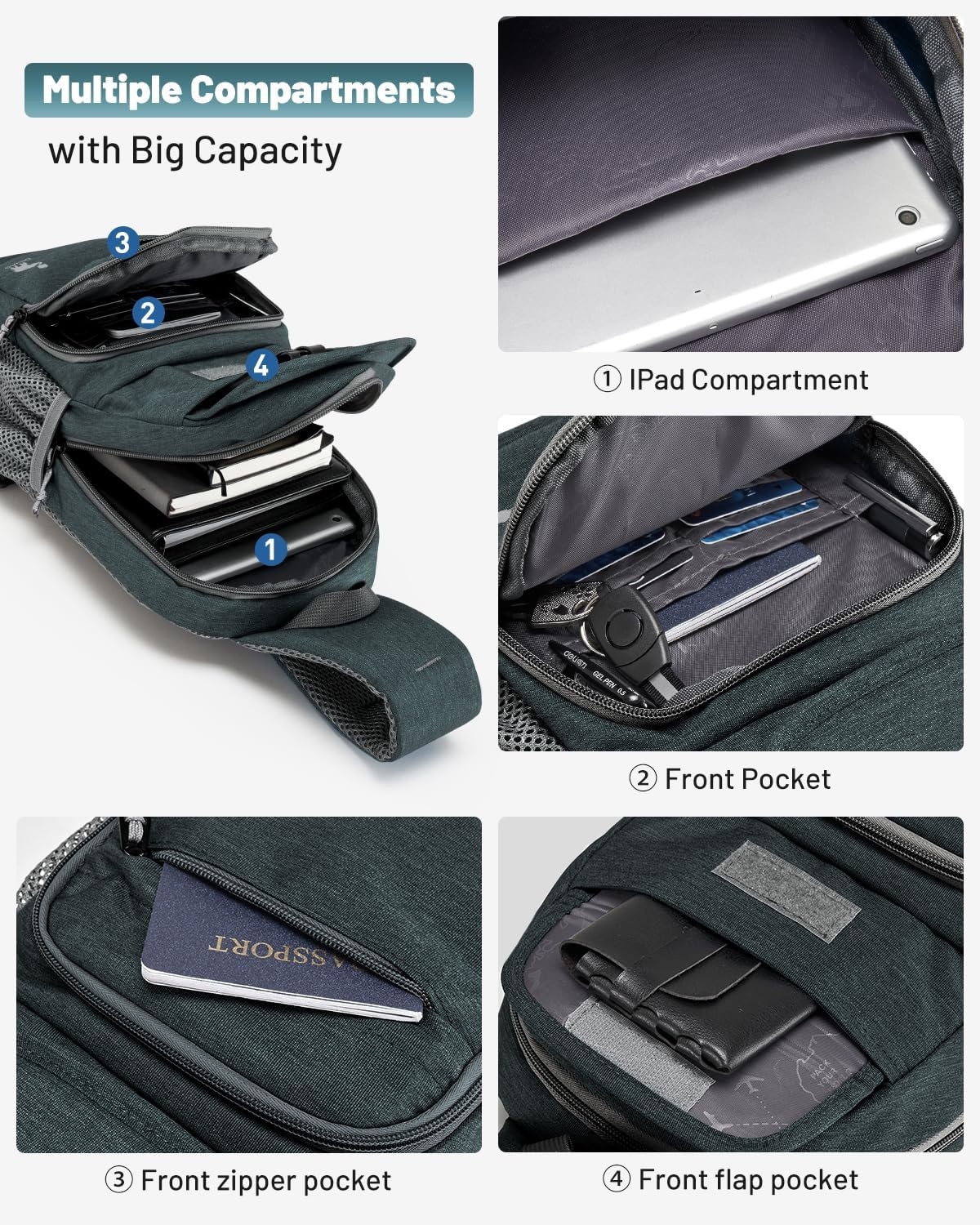 image:imageSling Bag Crossbody Backpack for Men One Strap Backpack Hiking Daypack Chest Bag for WomenGray
