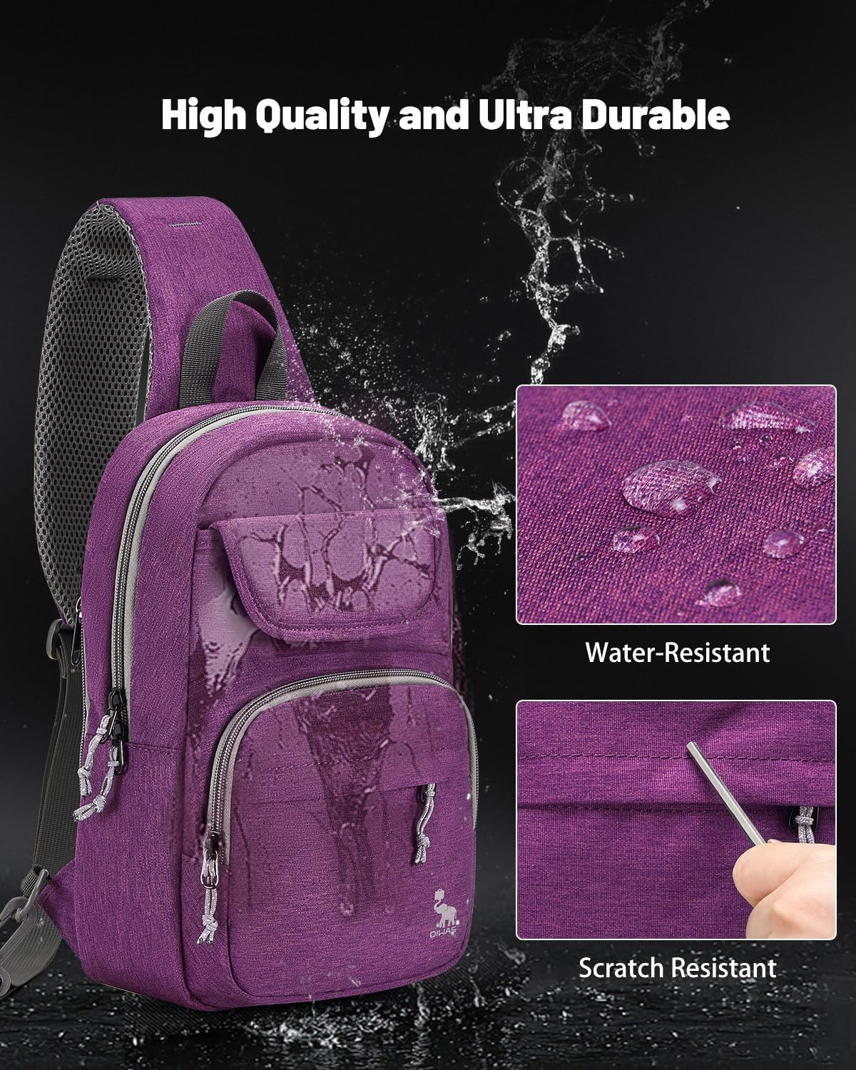 image:imageSling Bag Crossbody Backpack for Men One Strap Backpack Hiking Daypack Chest Bag for WomenPurple