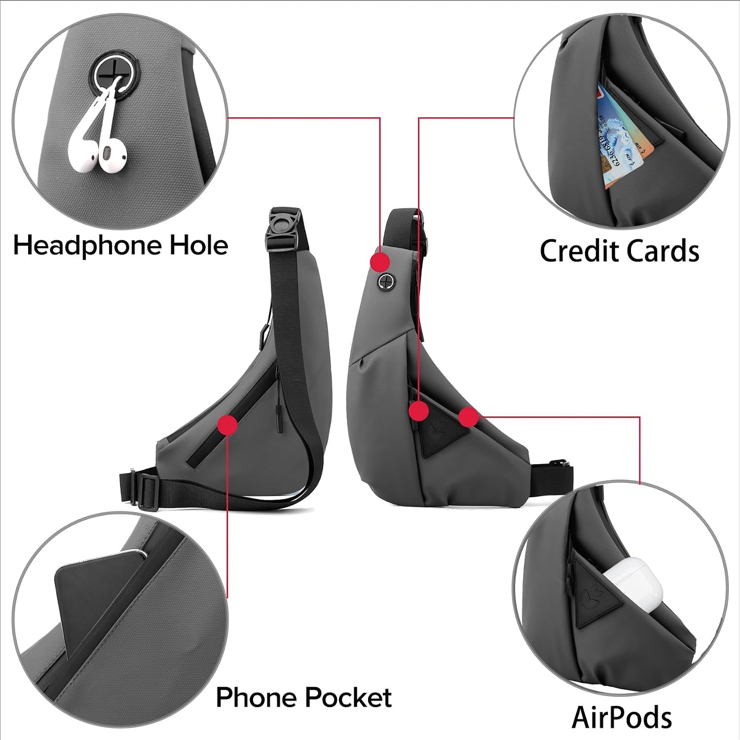 image:imageSmall Sling Shoulder Crossbody Bag Men Lightweight Antitheft Chest Bag Women One Strap Casual Slim Backpack for Outdoor Walking Trip Hiking Biking BlackGrey