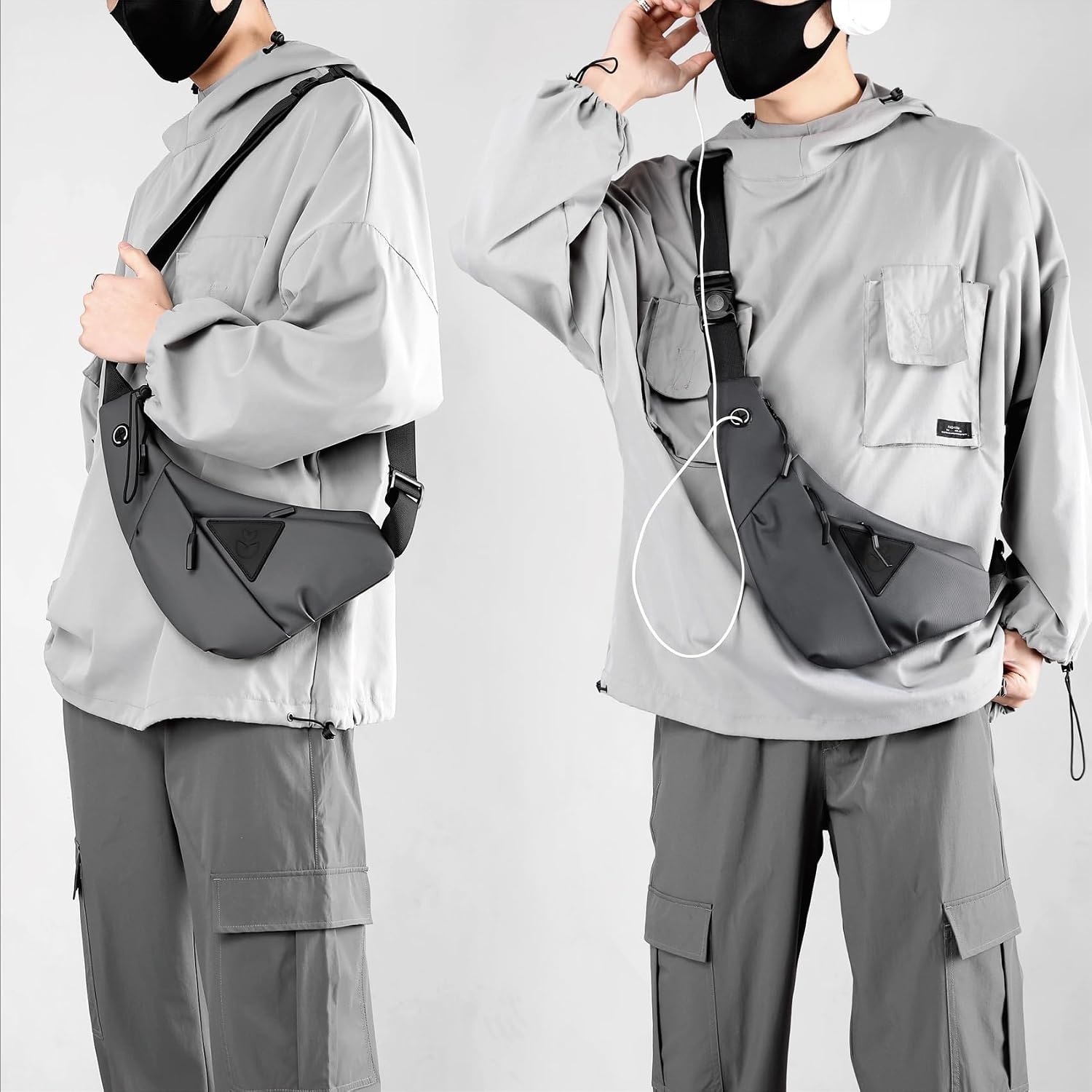 image:imageSmall Sling Shoulder Crossbody Bag Men Lightweight Antitheft Chest Bag Women One Strap Casual Slim Backpack for Outdoor Walking Trip Hiking Biking BlackGrey