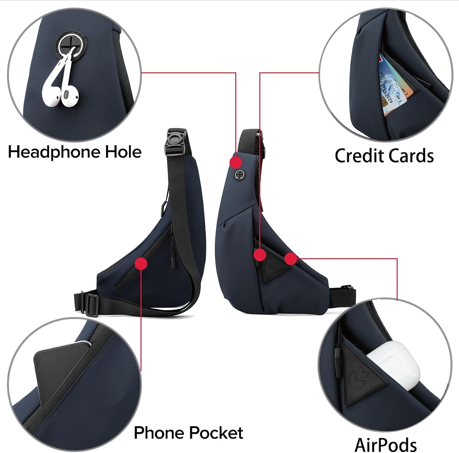 image:imageSmall Sling Shoulder Crossbody Bag Men Lightweight Antitheft Chest Bag Women One Strap Casual Slim Backpack for Outdoor Walking Trip Hiking Biking BlackBlue