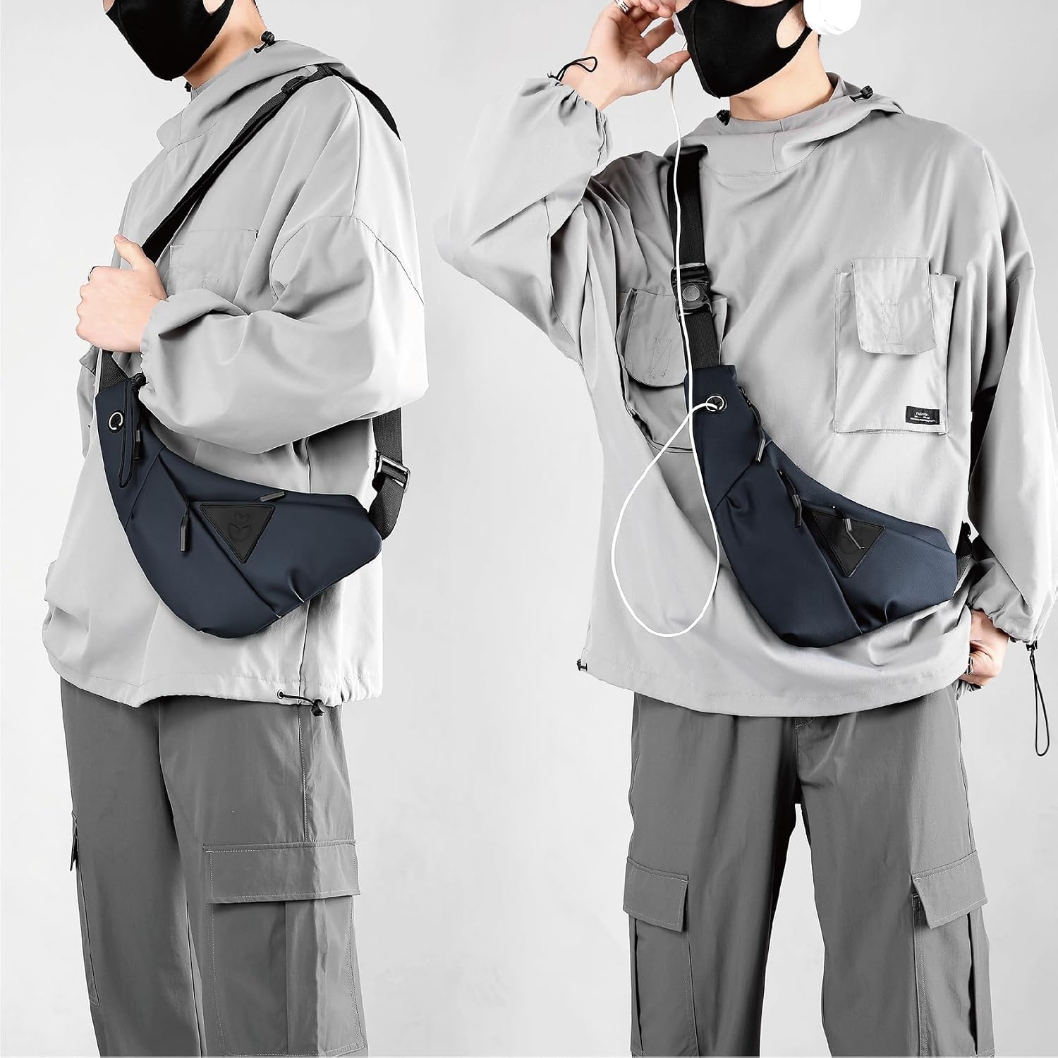 image:imageSmall Sling Shoulder Crossbody Bag Men Lightweight Antitheft Chest Bag Women One Strap Casual Slim Backpack for Outdoor Walking Trip Hiking Biking BlackBlue
