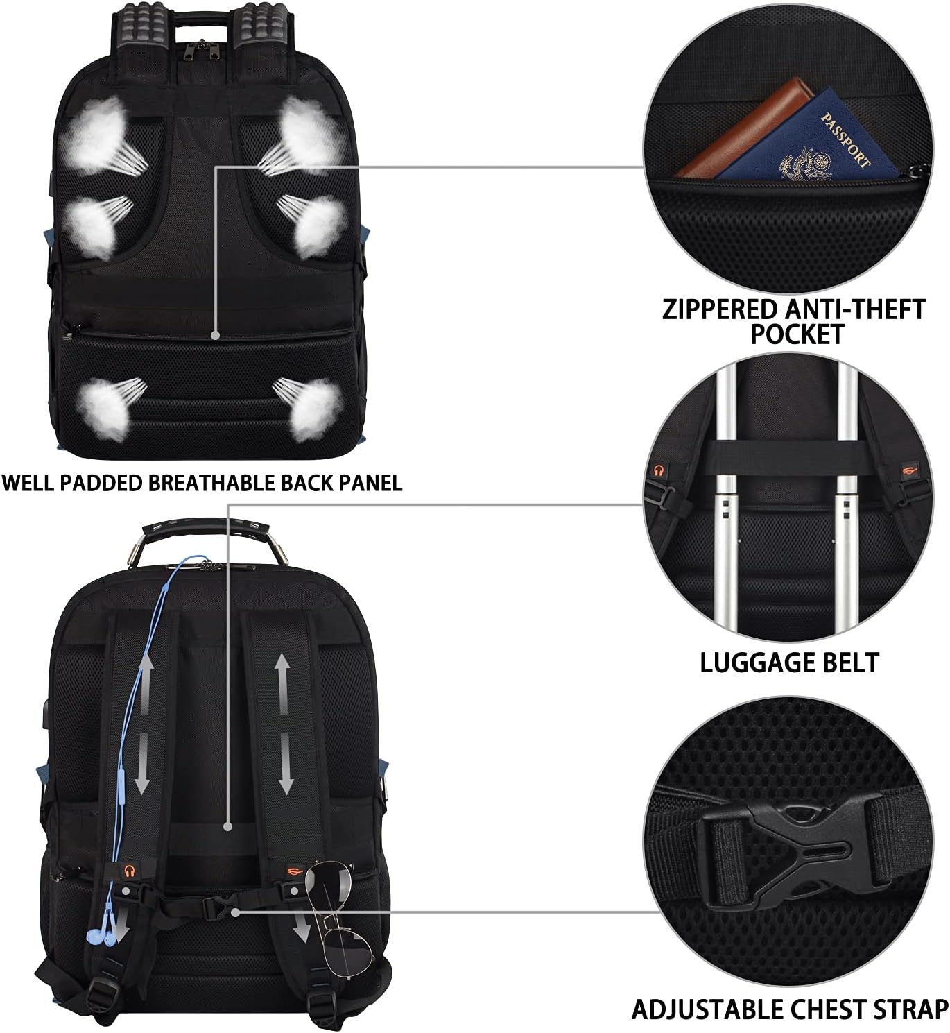image:imageTravel Laptop BackpackExtra Large 184 inch Gaming Laptop BackpacksBig Capacity TSA Friendly RFID Anti Theft Pocket College unisex Heavy Duty Computer bag 21516399 inchBlue