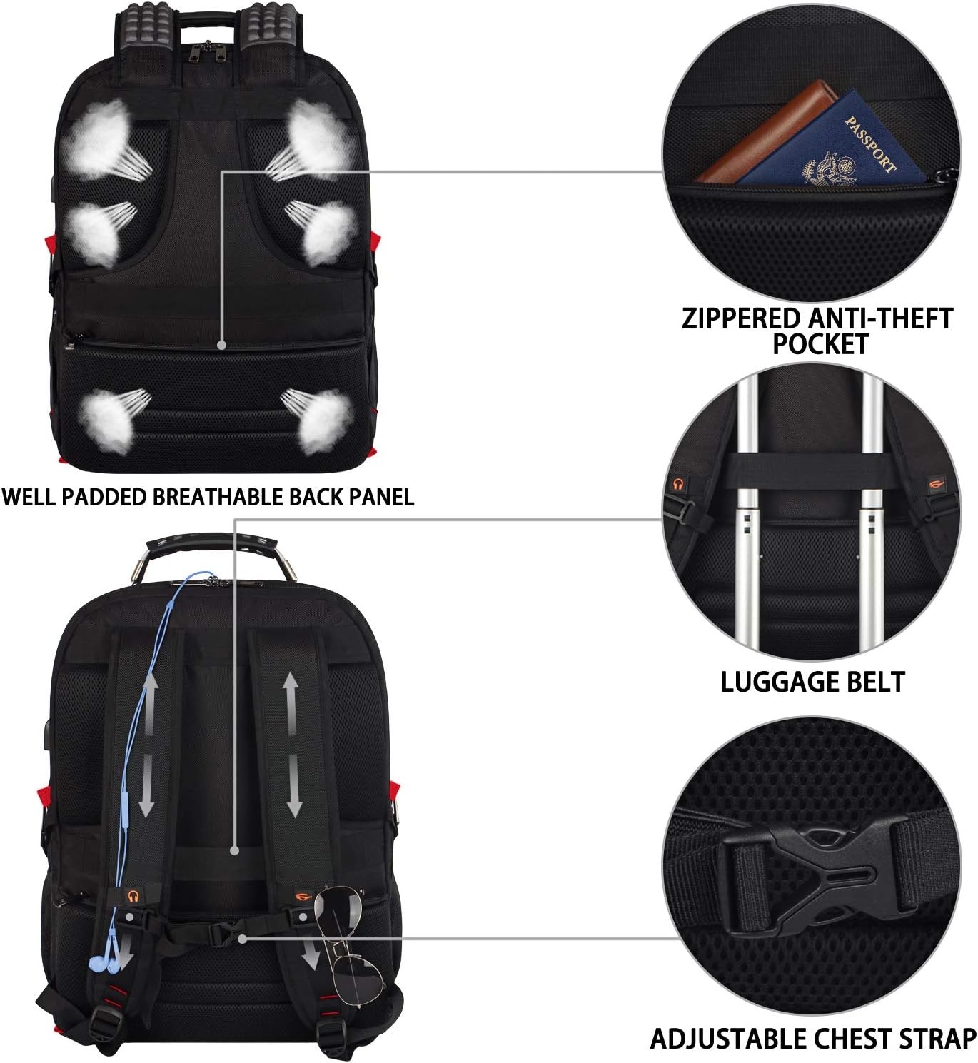 image:imageTravel Laptop BackpackExtra Large 184 inch Gaming Laptop BackpacksBig Capacity TSA Friendly RFID Anti Theft Pocket College unisex Heavy Duty Computer bag 21516399 inchRed