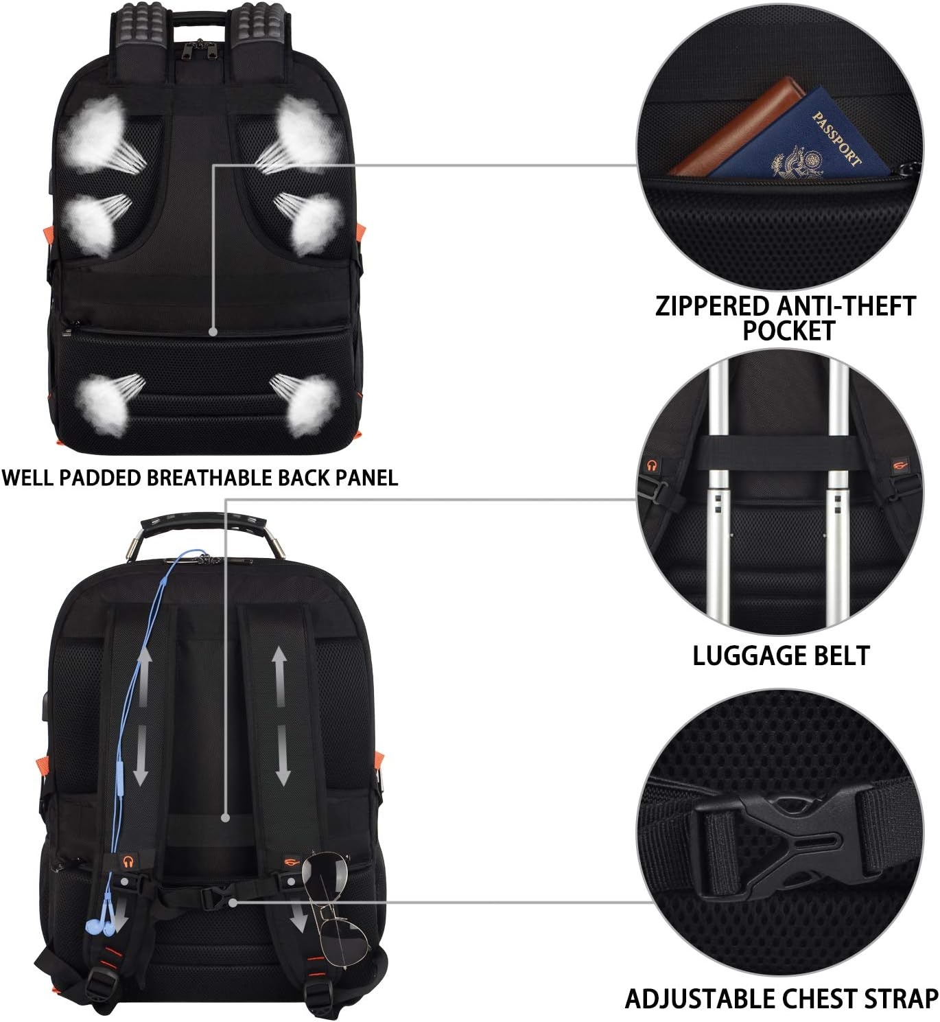 image:imageTravel Laptop BackpackExtra Large 184 inch Gaming Laptop BackpacksBig Capacity TSA Friendly RFID Anti Theft Pocket College unisex Heavy Duty Computer bag 21516399 inchOrange Rfid