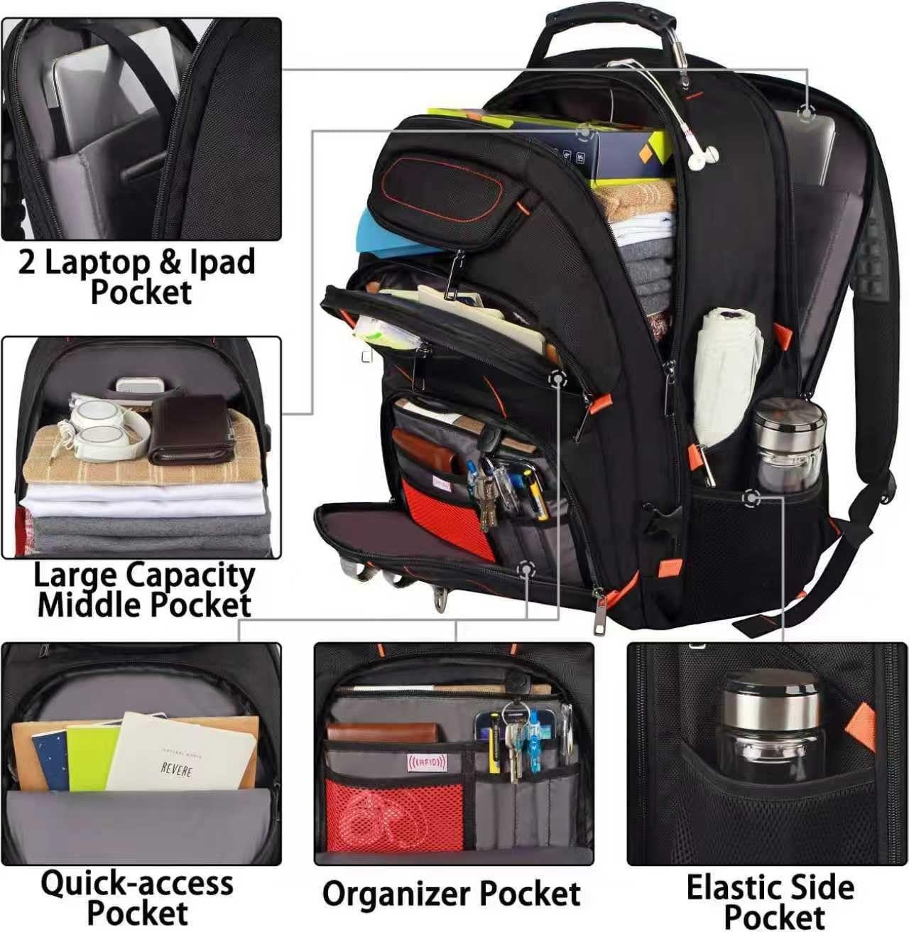 image:imageTravel Laptop BackpackExtra Large 184 inch Gaming Laptop BackpacksBig Capacity TSA Friendly RFID Anti Theft Pocket College unisex Heavy Duty Computer bag 21516399 inchOrange Rfid