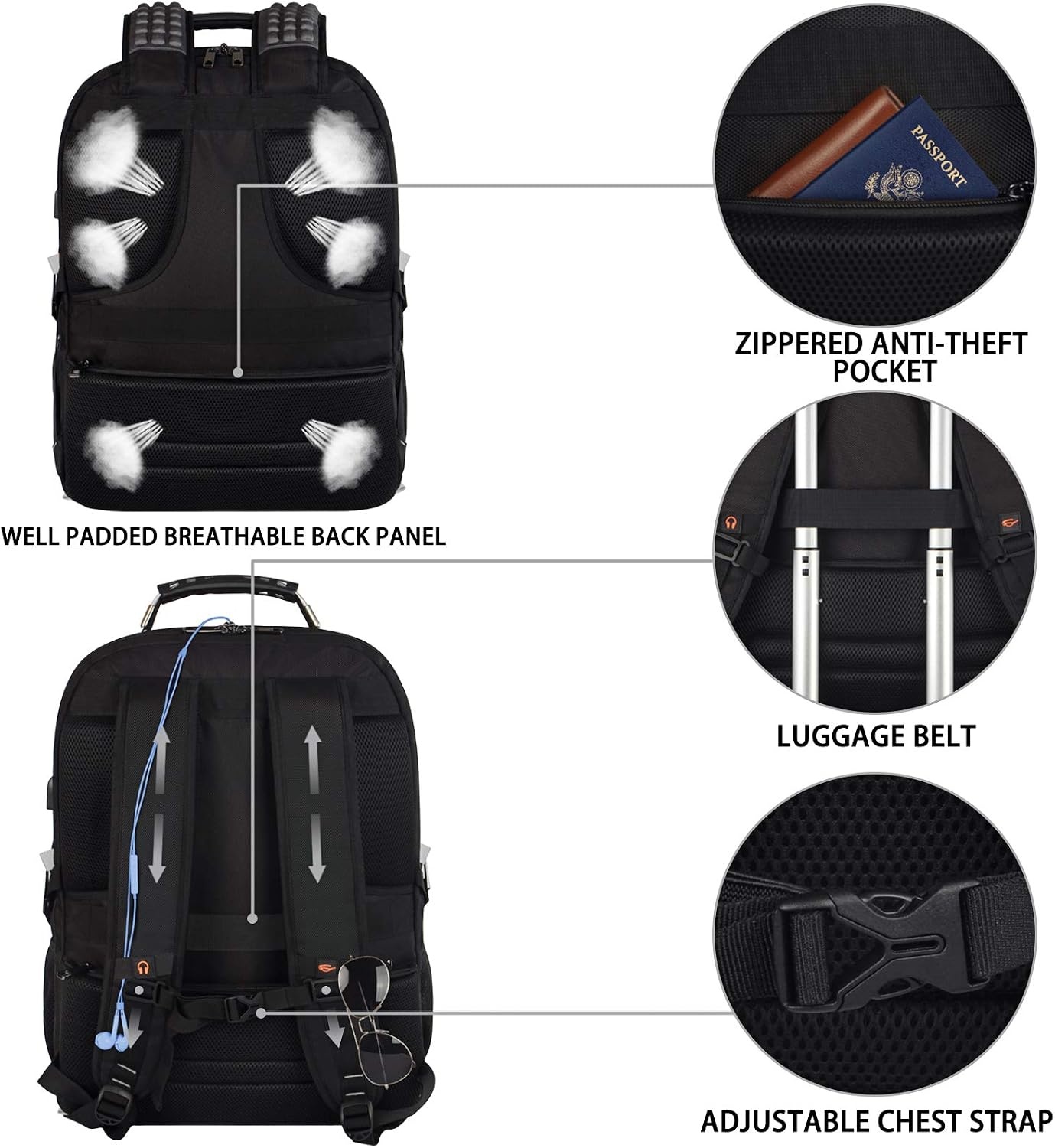image:imageTravel Laptop BackpackExtra Large 184 inch Gaming Laptop BackpacksBig Capacity TSA Friendly RFID Anti Theft Pocket College unisex Heavy Duty Computer bag 21516399 inchGrey