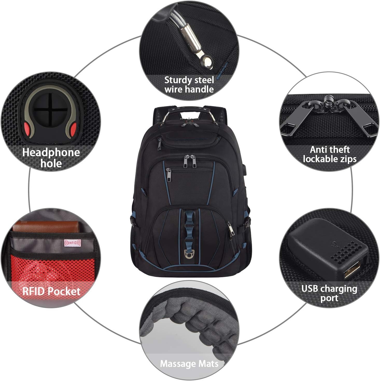 image:imageTravel Laptop BackpackExtra Large 184 inch Gaming Laptop BackpacksBig Capacity TSA Friendly RFID Anti Theft Pocket College unisex Heavy Duty Computer bag 21516399 inchBlue