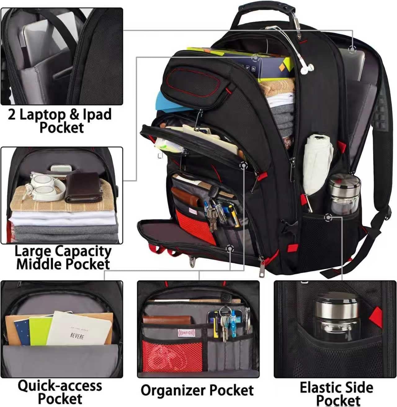image:imageTravel Laptop BackpackExtra Large 184 inch Gaming Laptop BackpacksBig Capacity TSA Friendly RFID Anti Theft Pocket College unisex Heavy Duty Computer bag 21516399 inchRed