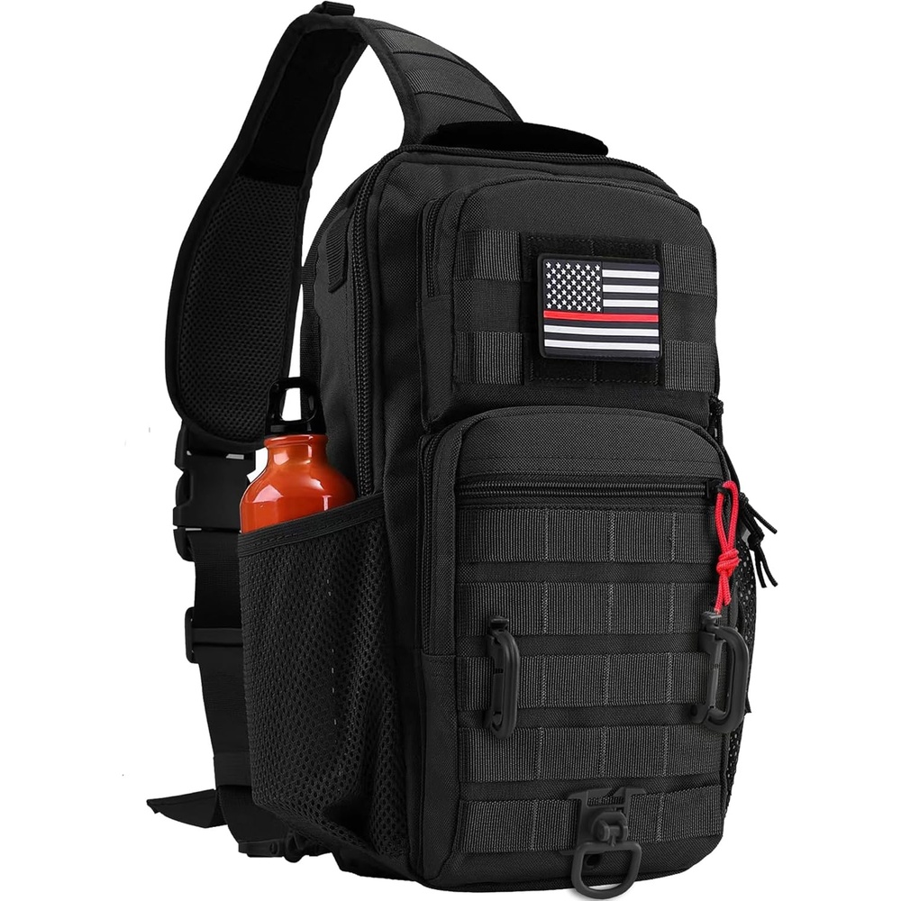 image:imageRover Sling Pack Tactical Shoulder Sling Bag Backpack with Bottle Holder Crossbody Chest Bag BlackBlack With Red