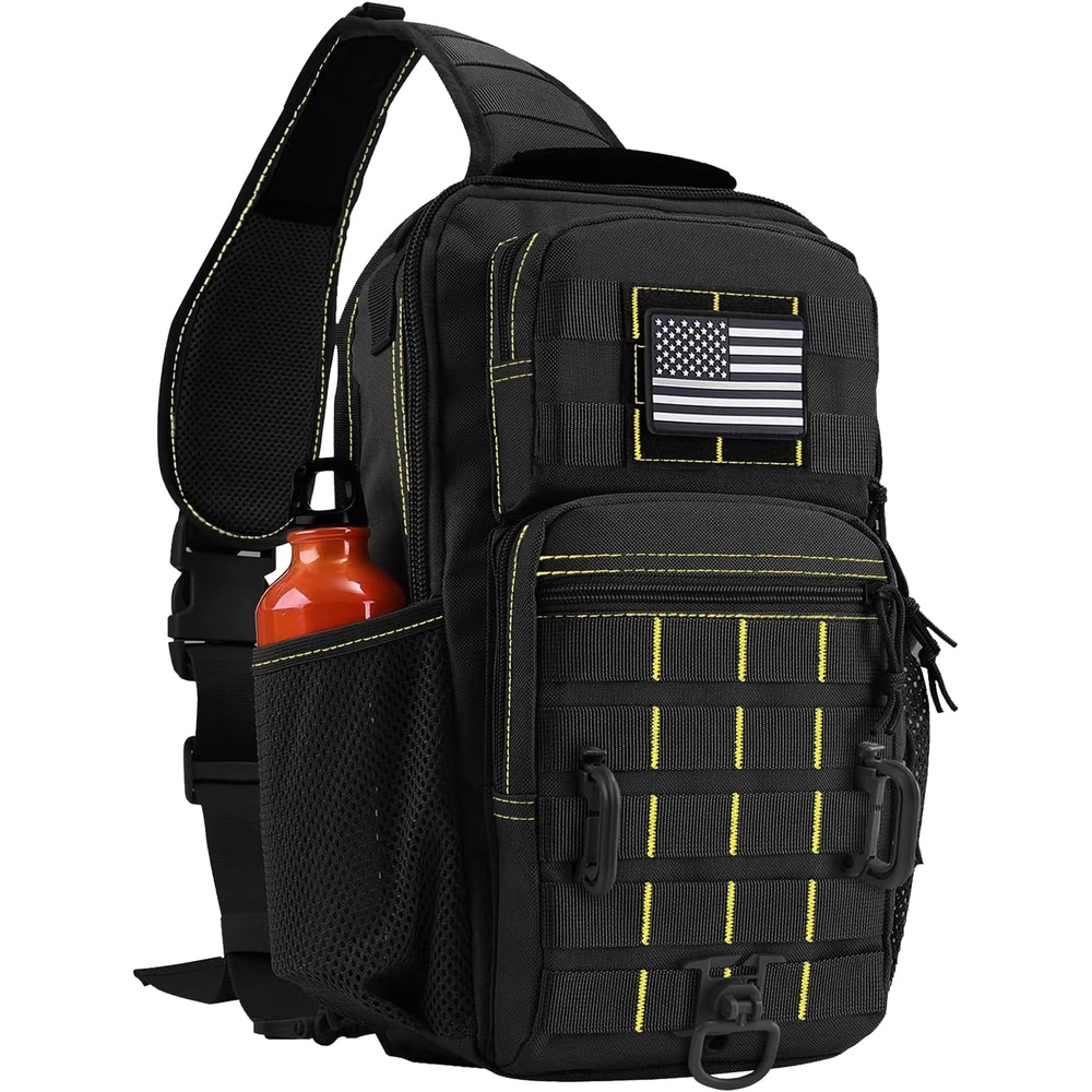 image:imageRover Sling Pack Tactical Shoulder Sling Bag Backpack with Bottle Holder Crossbody Chest Bag BlackBlack With Yellow
