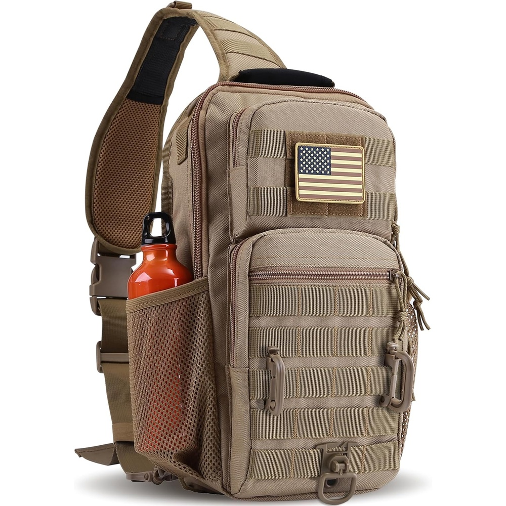 image:imageRover Sling Pack Tactical Shoulder Sling Bag Backpack with Bottle Holder Crossbody Chest Bag BlackCoyote
