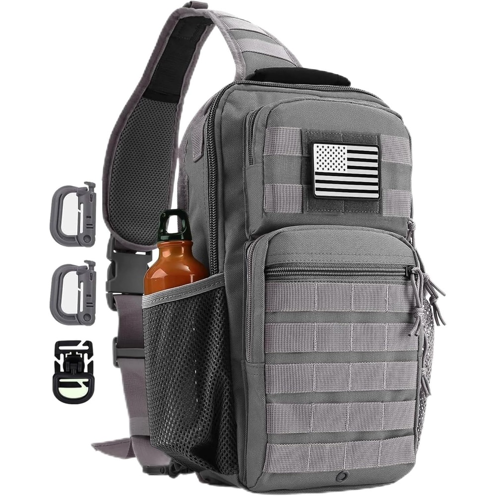 image:imageRover Sling Pack Tactical Shoulder Sling Bag Backpack with Bottle Holder Crossbody Chest Bag BlackGrey