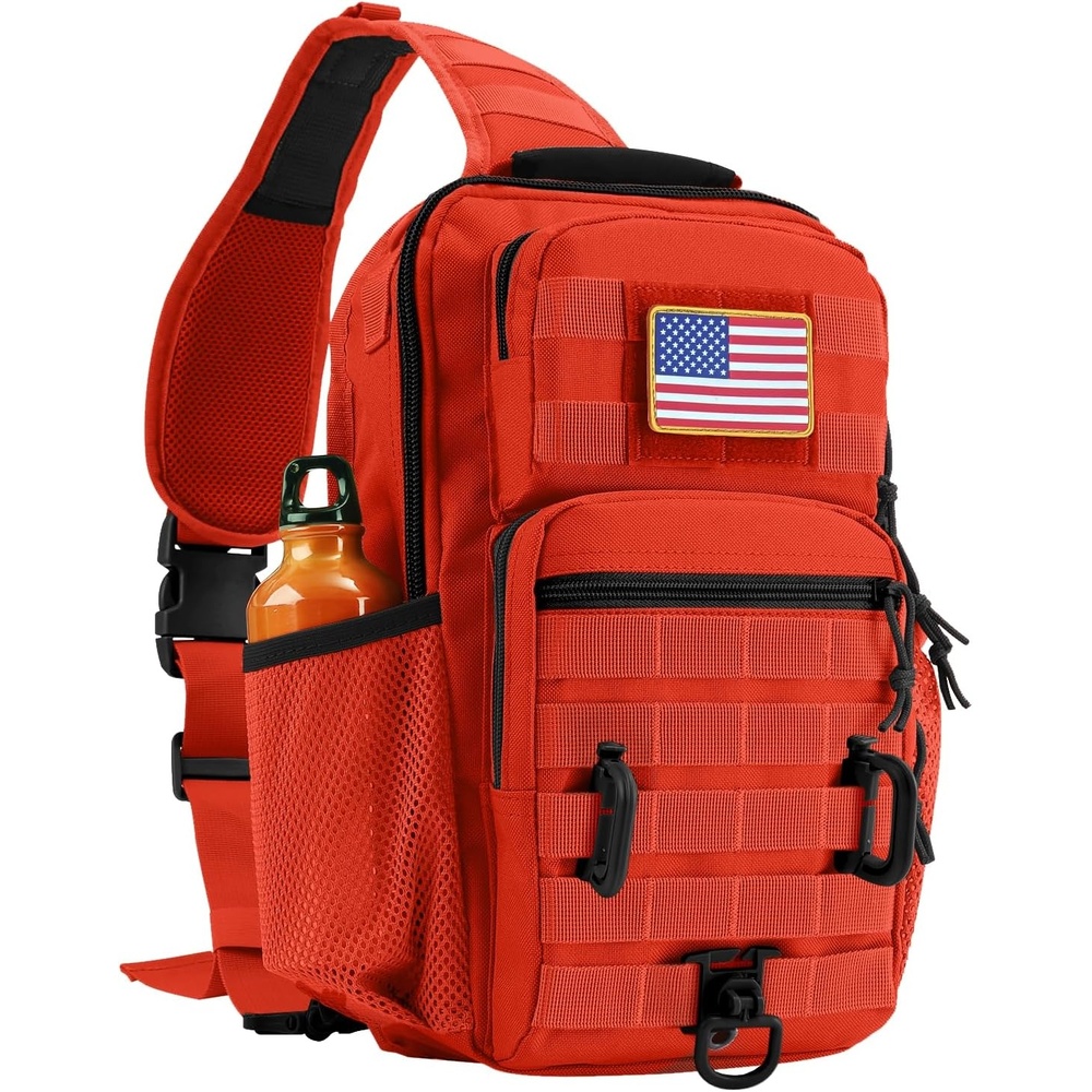 image:imageRover Sling Pack Tactical Shoulder Sling Bag Backpack with Bottle Holder Crossbody Chest Bag BlackOrange