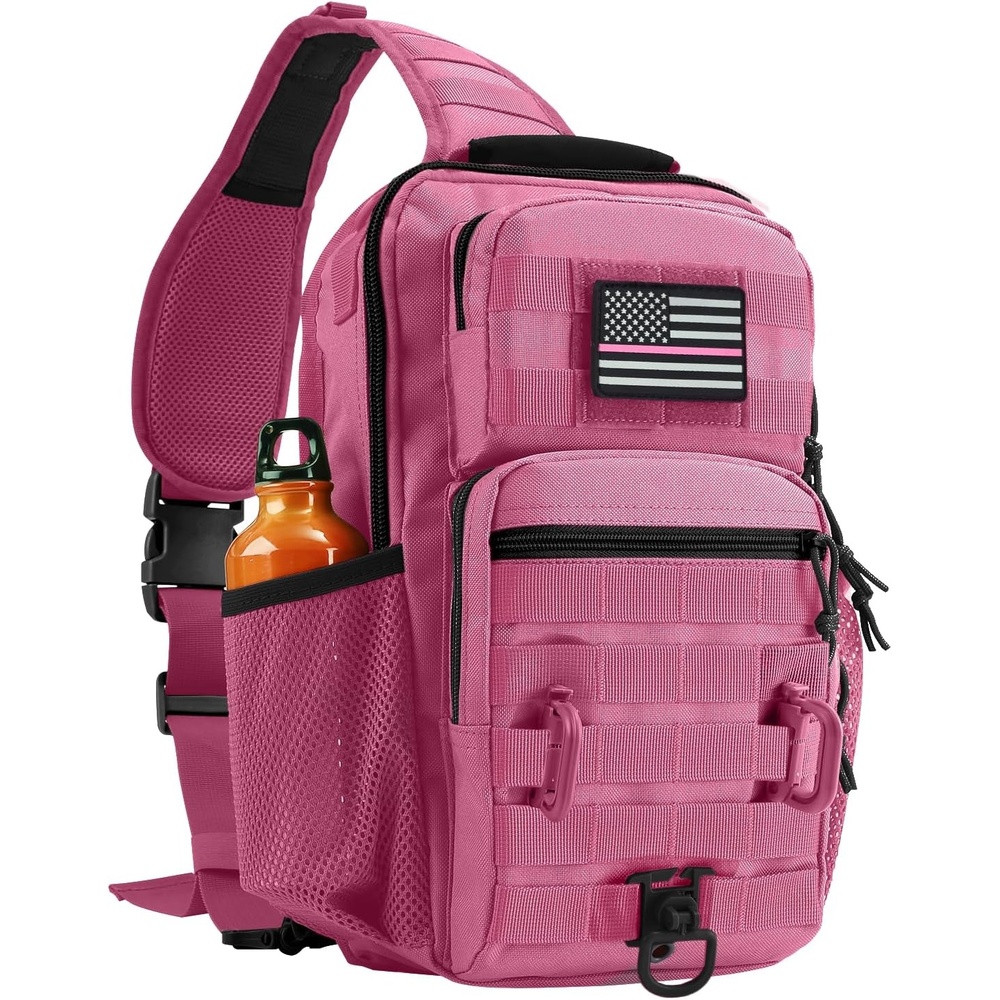 image:imageRover Sling Pack Tactical Shoulder Sling Bag Backpack with Bottle Holder Crossbody Chest Bag BlackPink