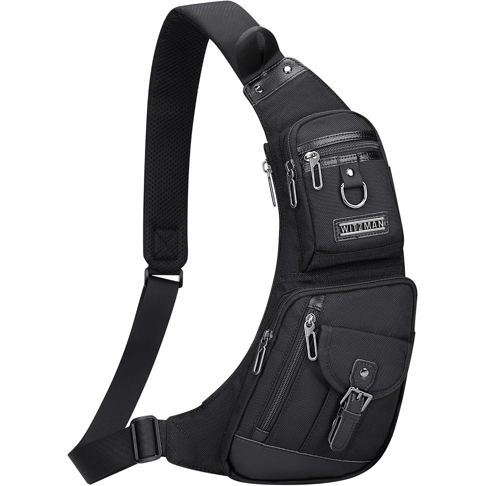 image:imageWITZMAN Slim Sling Bag for Men Crossbody Lightweight Chest Bag Casual  One Strap Shoulder Chest Bag Fits 79 Inch Ipad Waterresistant Casual Daypack For Daily Outdoor WorkBlack