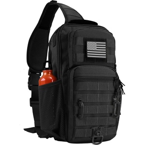 Rover Sling Pack Tactical Shoulder Sling Bag Backpack with Bottle Holder Crossbody Chest Bag, Black(Black With Grey Patch)