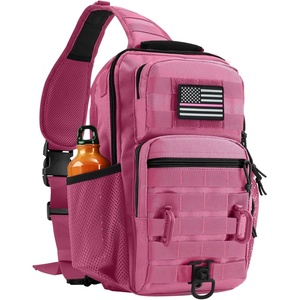 Rover Sling Pack Tactical Shoulder Sling Bag Backpack with Bottle Holder Crossbody Chest Bag, Black(Pink)