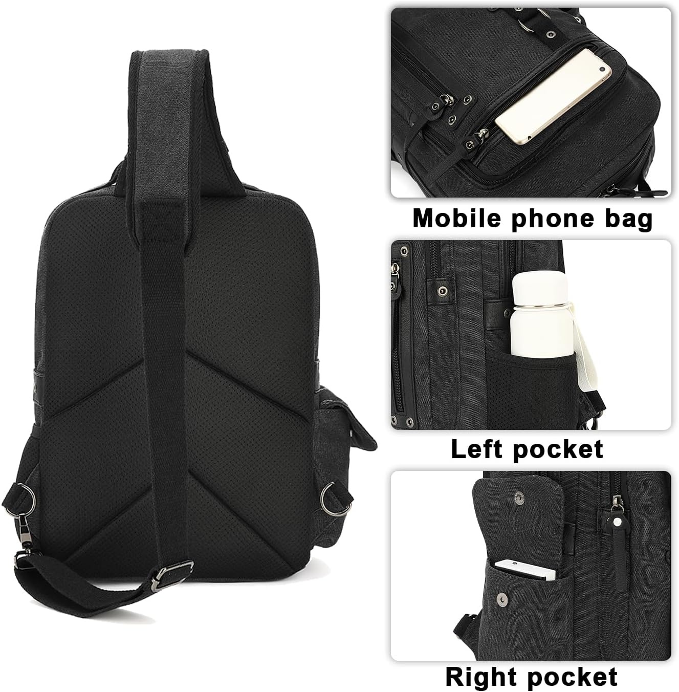 image:imageVintage Messenger Bag Canvas Backpack for Travel Mens Shoulder Bag Dualuse Bag for Hand Carry and Crossbody CarryAblack