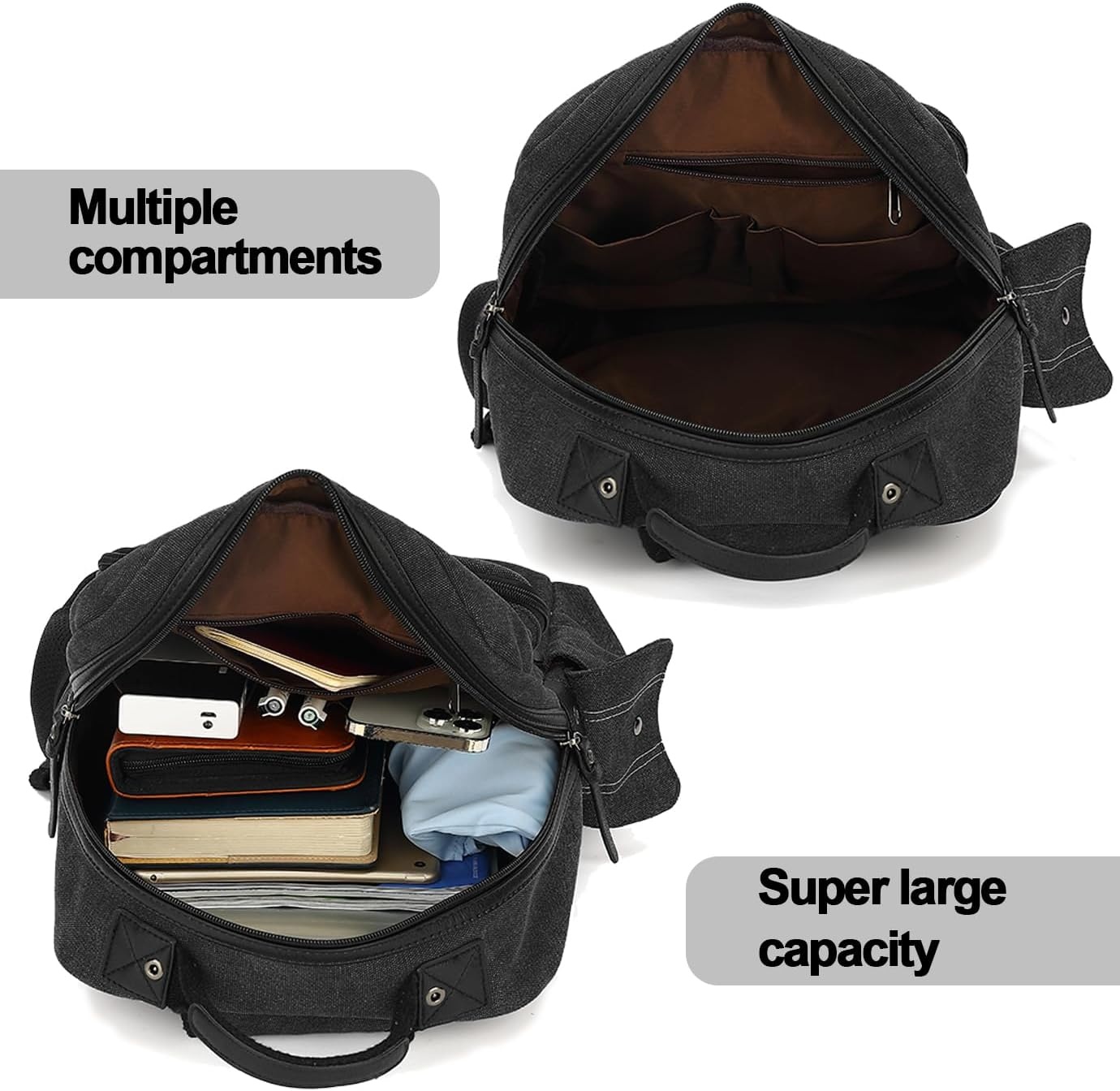 image:imageVintage Messenger Bag Canvas Backpack for Travel Mens Shoulder Bag Dualuse Bag for Hand Carry and Crossbody CarryAblack