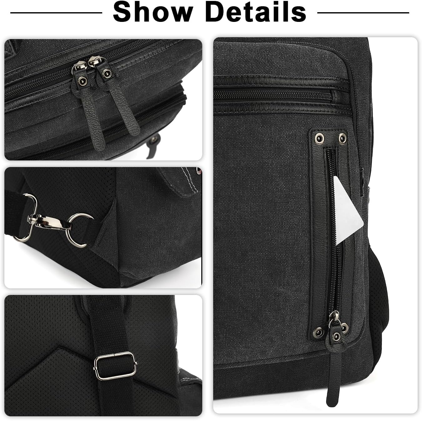 image:imageVintage Messenger Bag Canvas Backpack for Travel Mens Shoulder Bag Dualuse Bag for Hand Carry and Crossbody CarryAblack