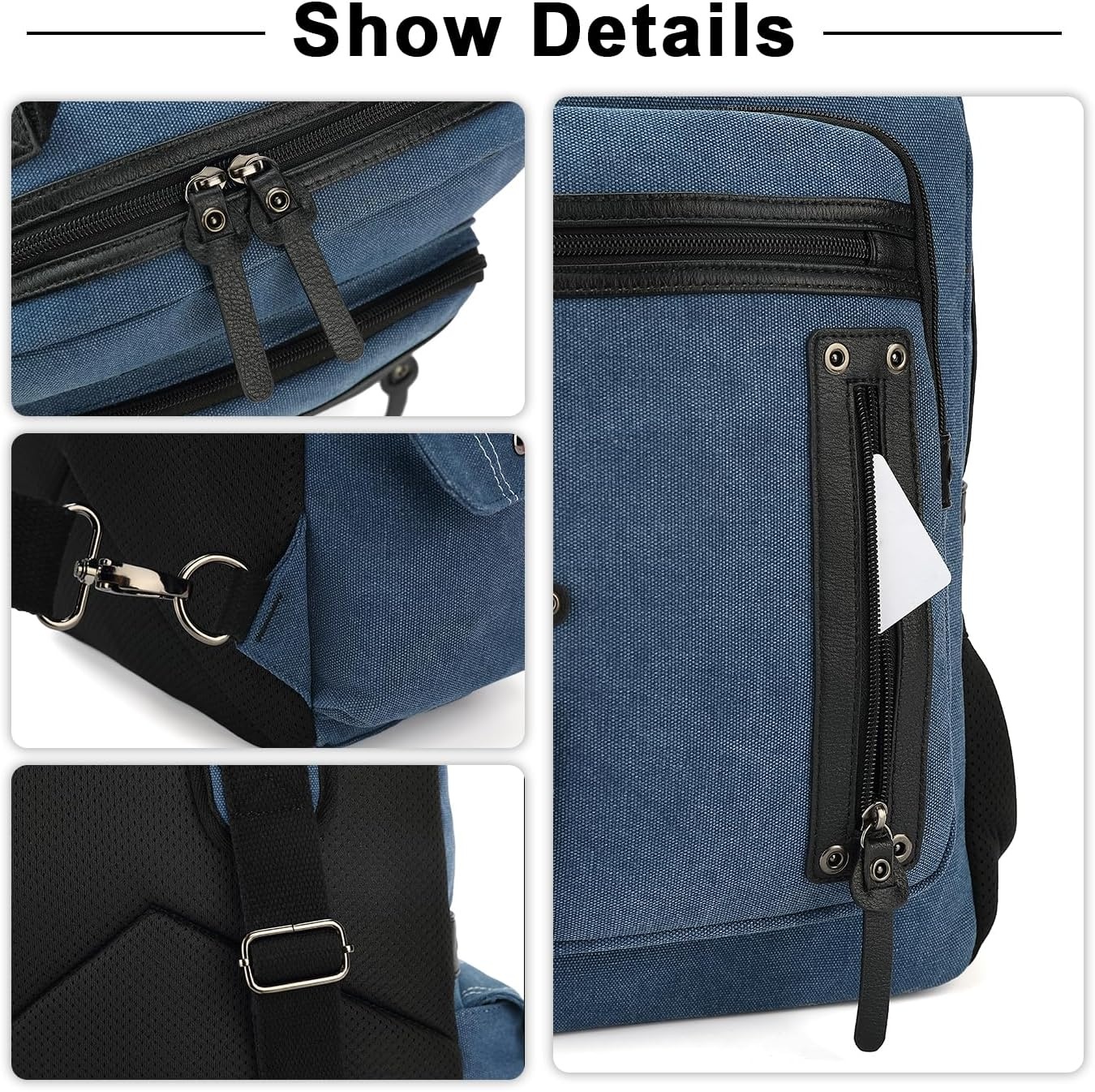 image:imageVintage Messenger Bag Canvas Backpack for Travel Mens Shoulder Bag Dualuse Bag for Hand Carry and Crossbody CarryAdarkblue