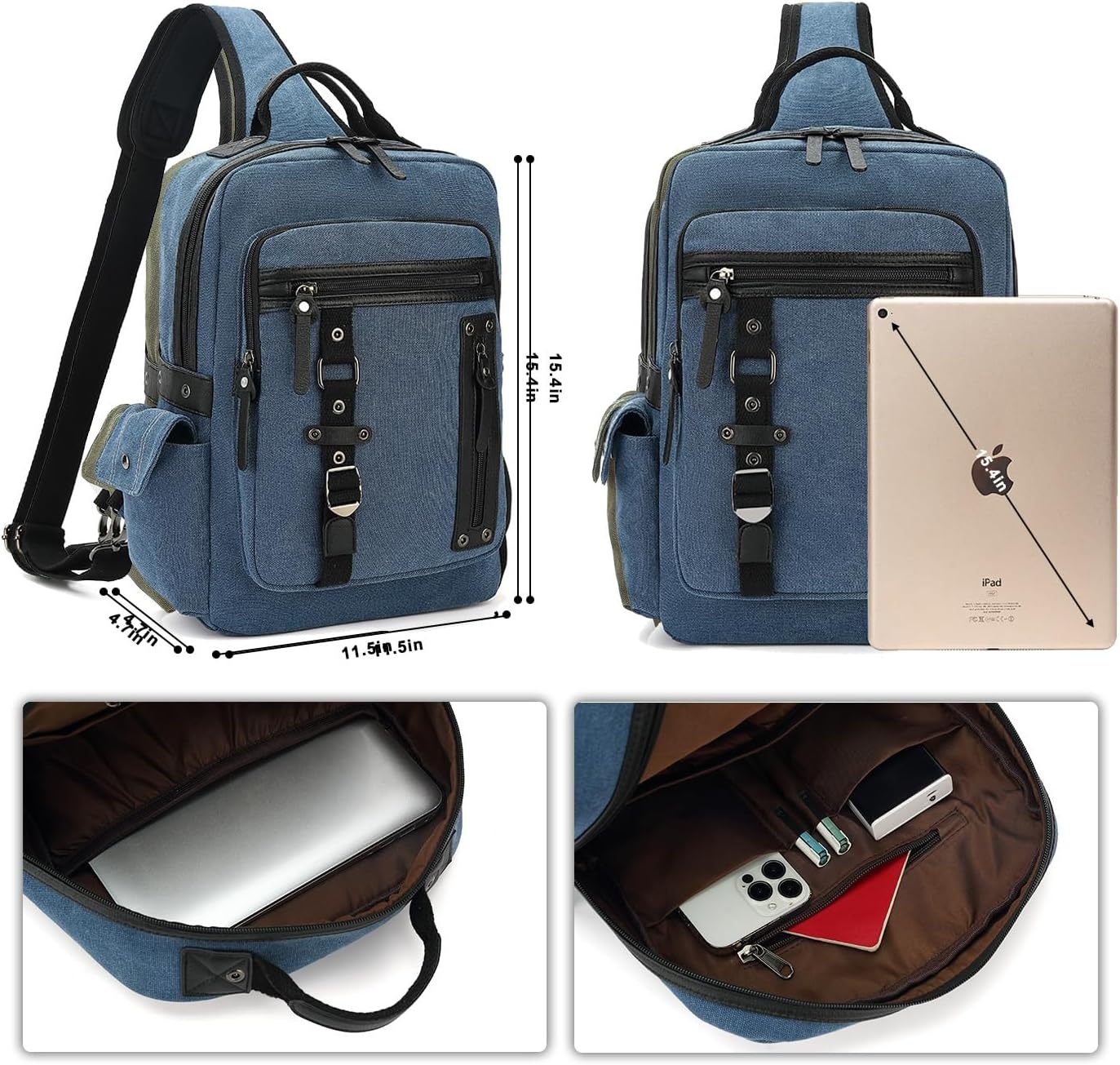 image:imageVintage Messenger Bag Canvas Backpack for Travel Mens Shoulder Bag Dualuse Bag for Hand Carry and Crossbody CarryAdarkblue
